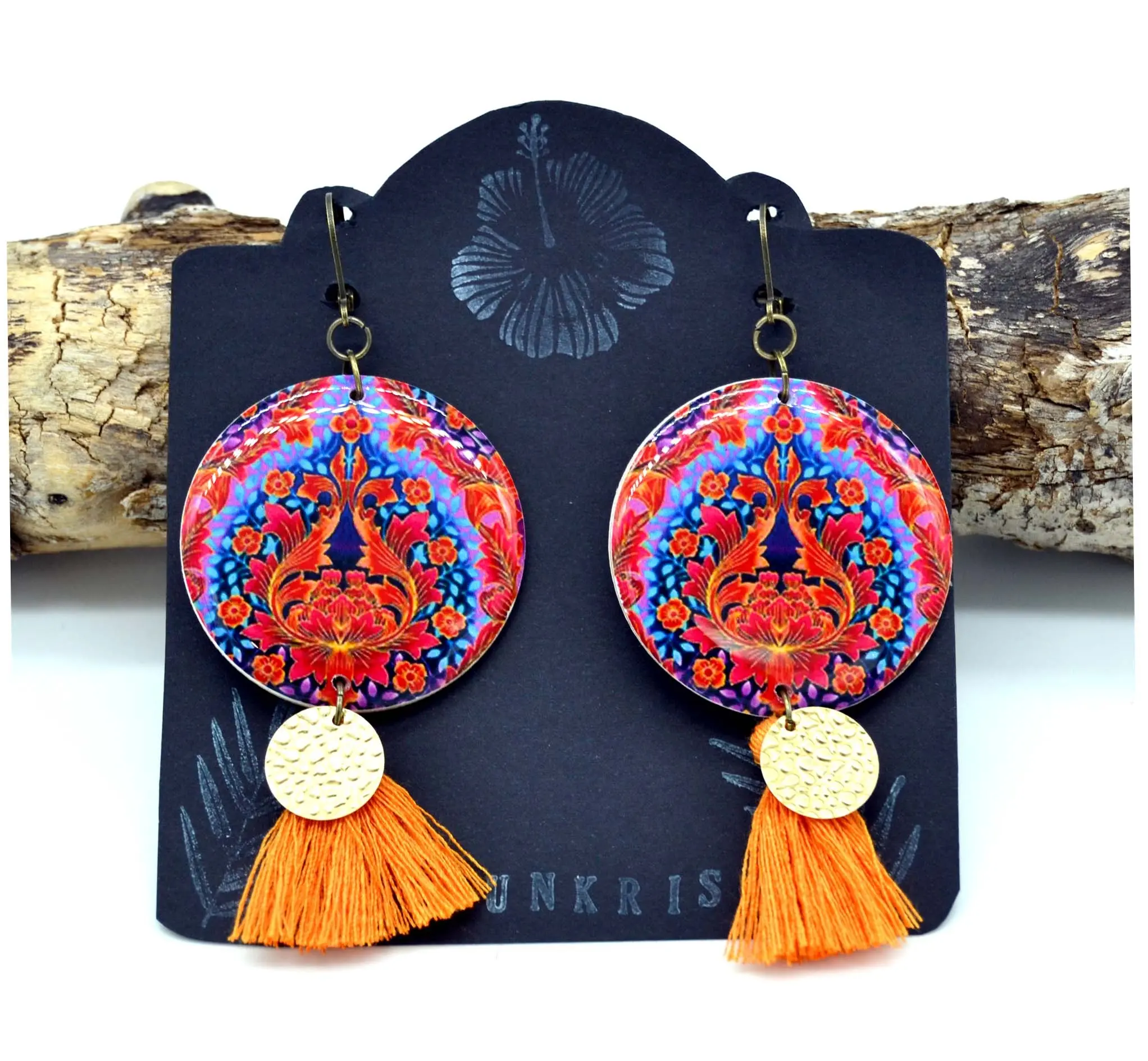 Indian earrings colorful ethnic jewel Indian patterns rajasthan paisley orange blue gold