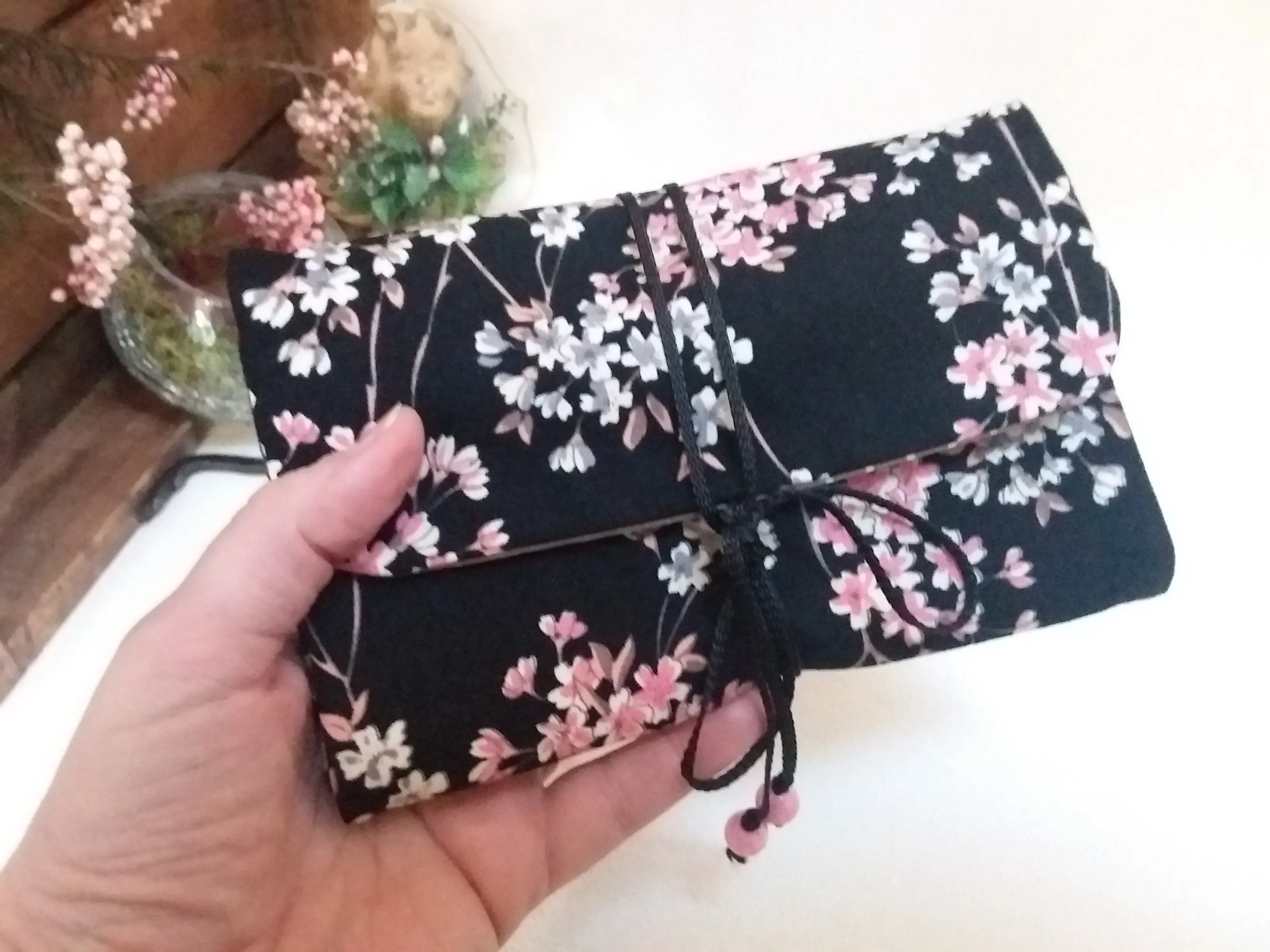 Black Sakura jewelry storage pouch