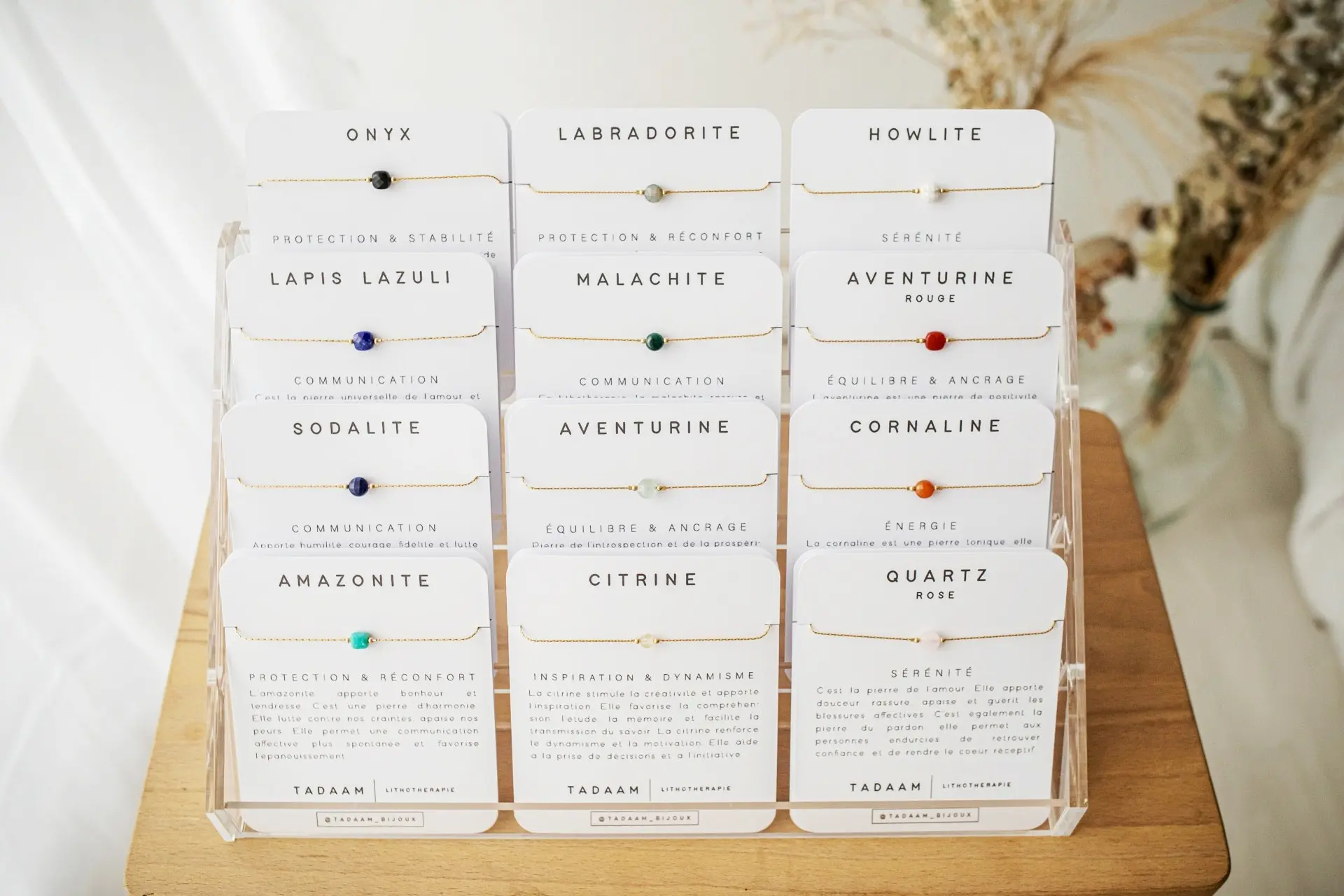 Collection of 24 natural gemstone and 14K gold filled bracelets | Lithotherapy bracelet | Tadaam Jewelry | French made