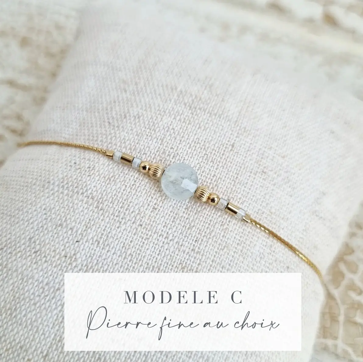 Strap C | Lithotherapy bracelet | Well-being wristband | Fine bracelet in 14k gold filled gold and natural stone | Gem bracelet | Water Resistant Jewelry | Tadaam Jewelry | Made in France |