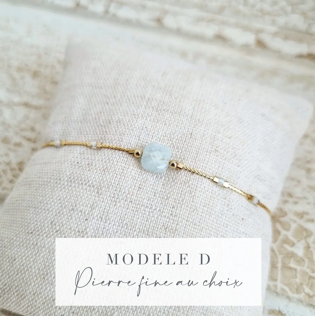 Strap D | Lithotherapy bracelet | Well-being wristband | Fine bracelet in 14k gold filled gold and natural stone | Gem bracelet | Water Resistant Jewelry | Tadaam Jewelry | Made in France |