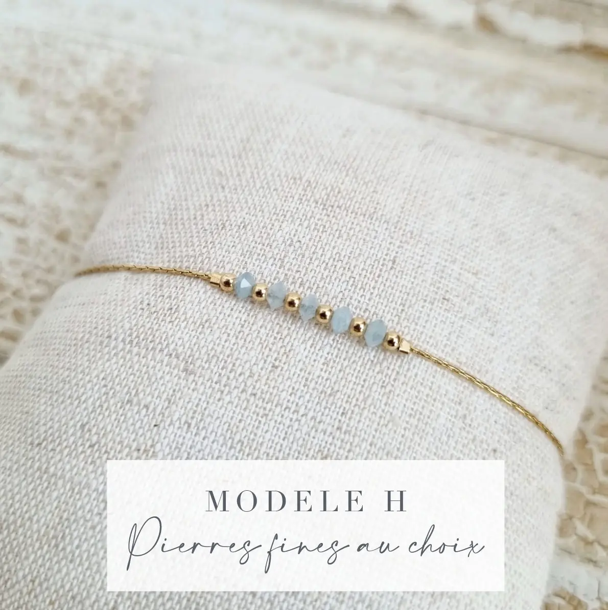H-bracelet | Lithotherapy bracelet | Well-being wristband | Fine bracelet in 14k gold filled gold and natural stone | Gem bracelet | Water Resistant Jewelry | Tadaam Jewelry | Made in France |