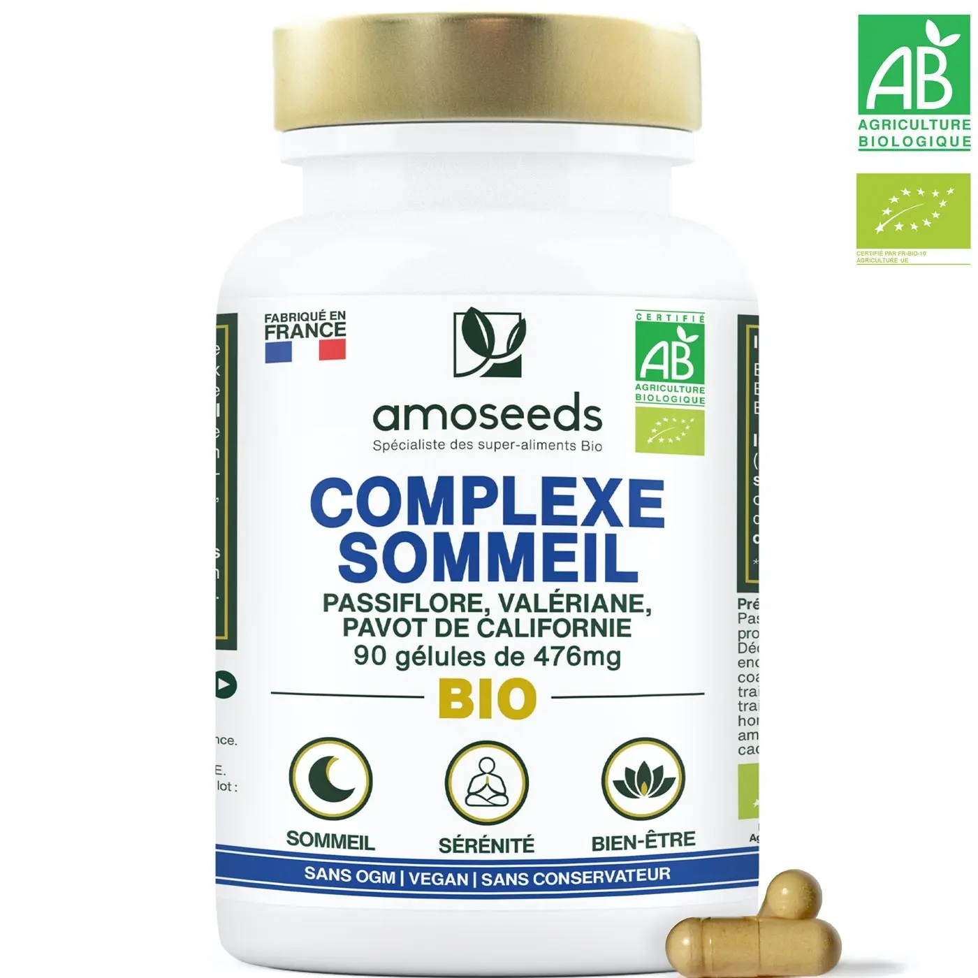 Bio-Schlafkomplex - Passionsblume, Baldrian, Kalifornischer Mohn | 90 Kapseln mit 476 mg