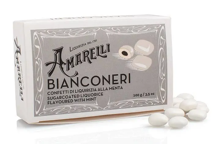 Sugar coated Liquorice flavored with Mint - BIANCONERI 100g