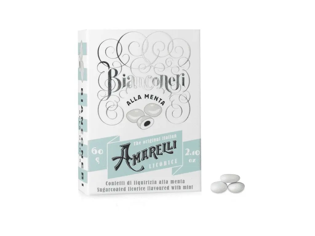 Sugar coated Liquorice flavored with Mint - BIANCONERI 60g