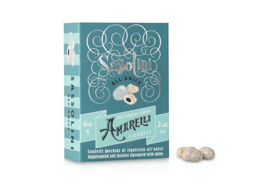 Sugar coated Liquorice flavored with Anise - SASSOLINI 60g