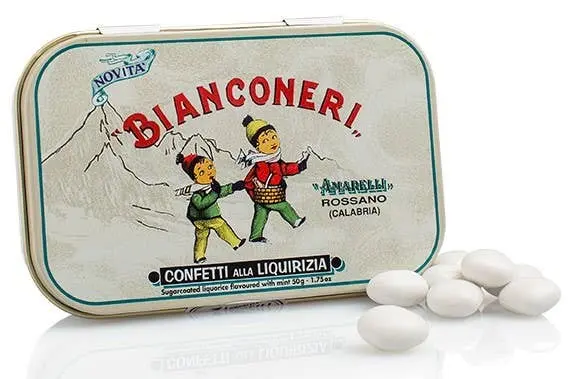 Sugar coated Liquorice flavored with Mint - BIANCONERI 50g