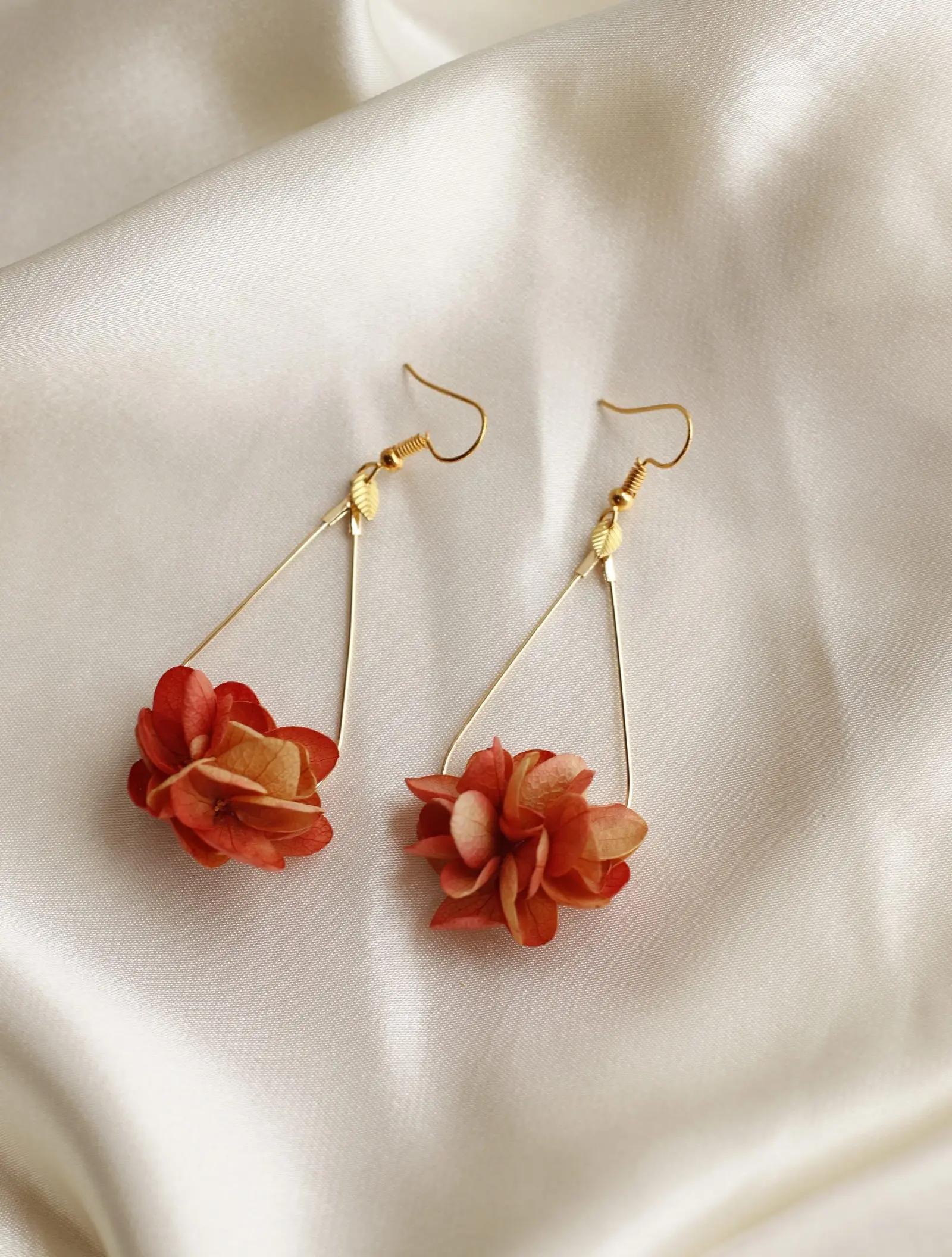 Orange natural flower earrings