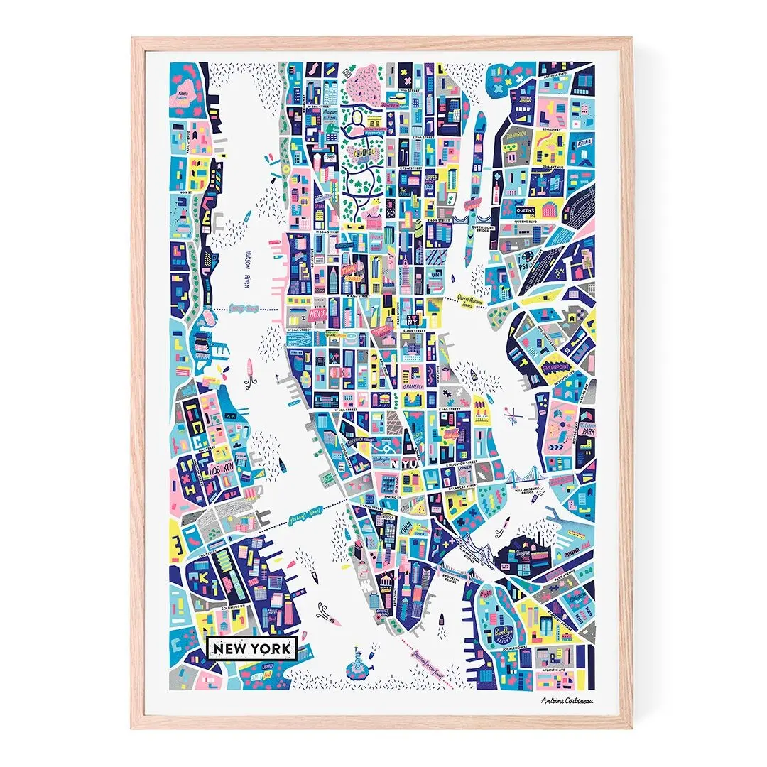 Poster - illustrated with a view of New York by Antoine Corbineau