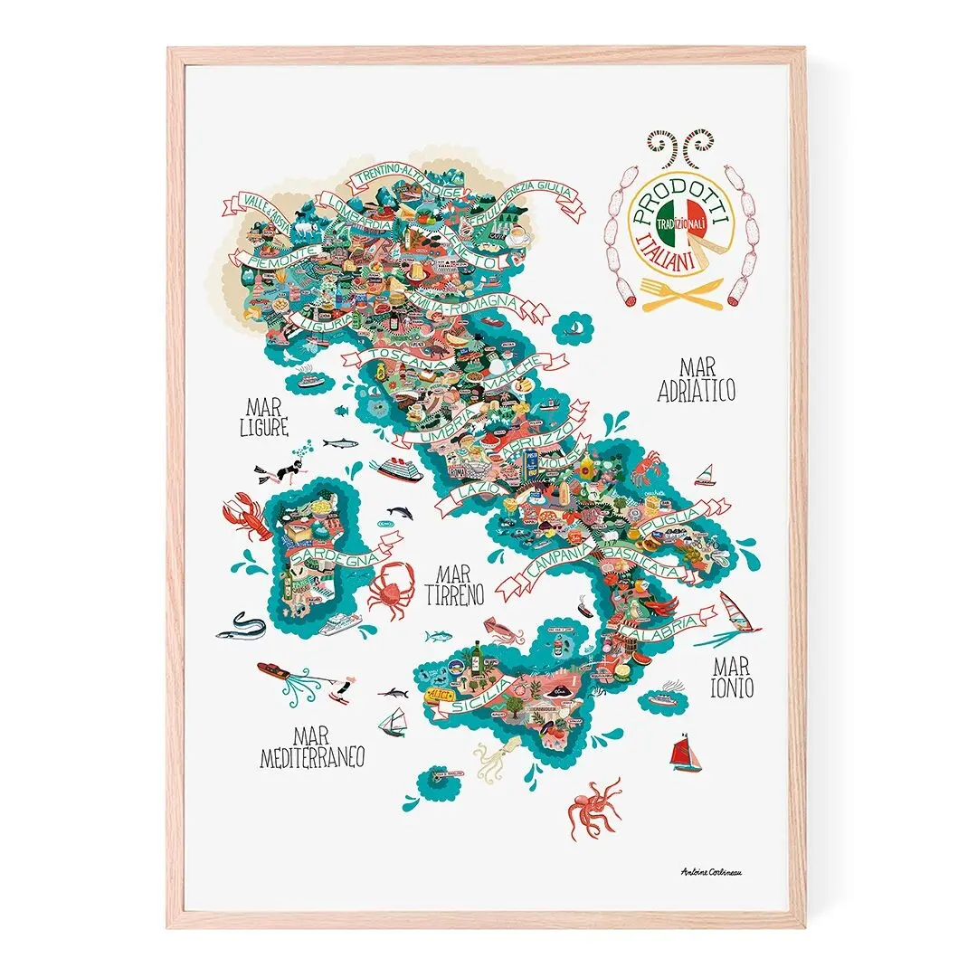 Poster - illustrated with Italian food by Antoine Corbineau