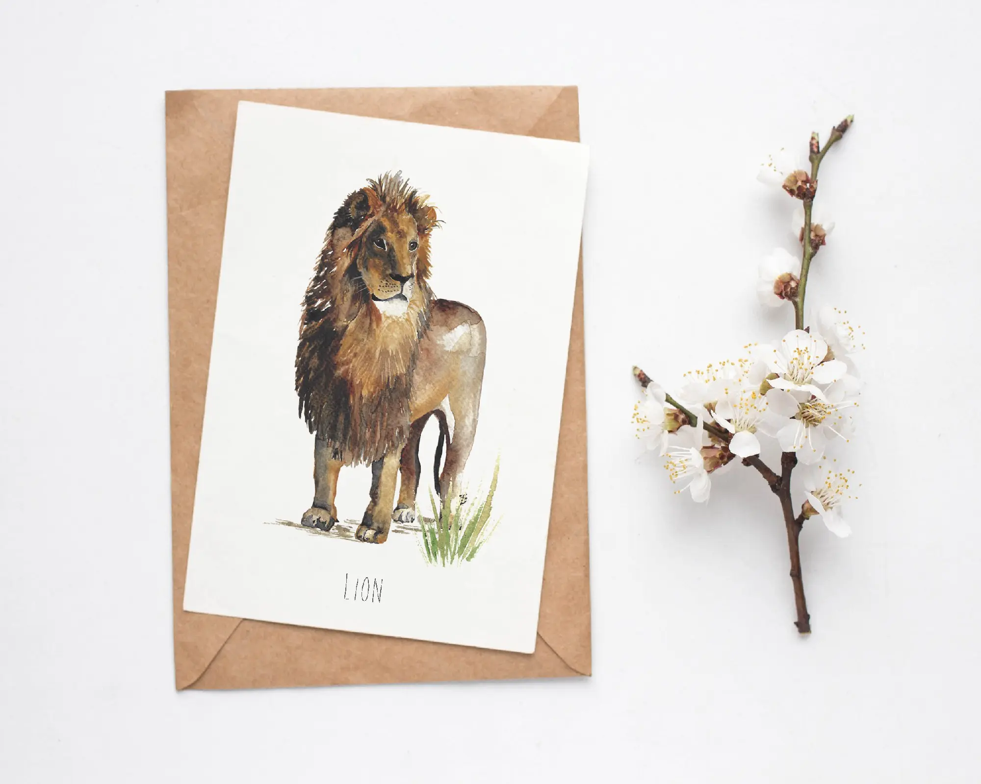 Lion Watercolour Illustration Folded Card with Envelope A6