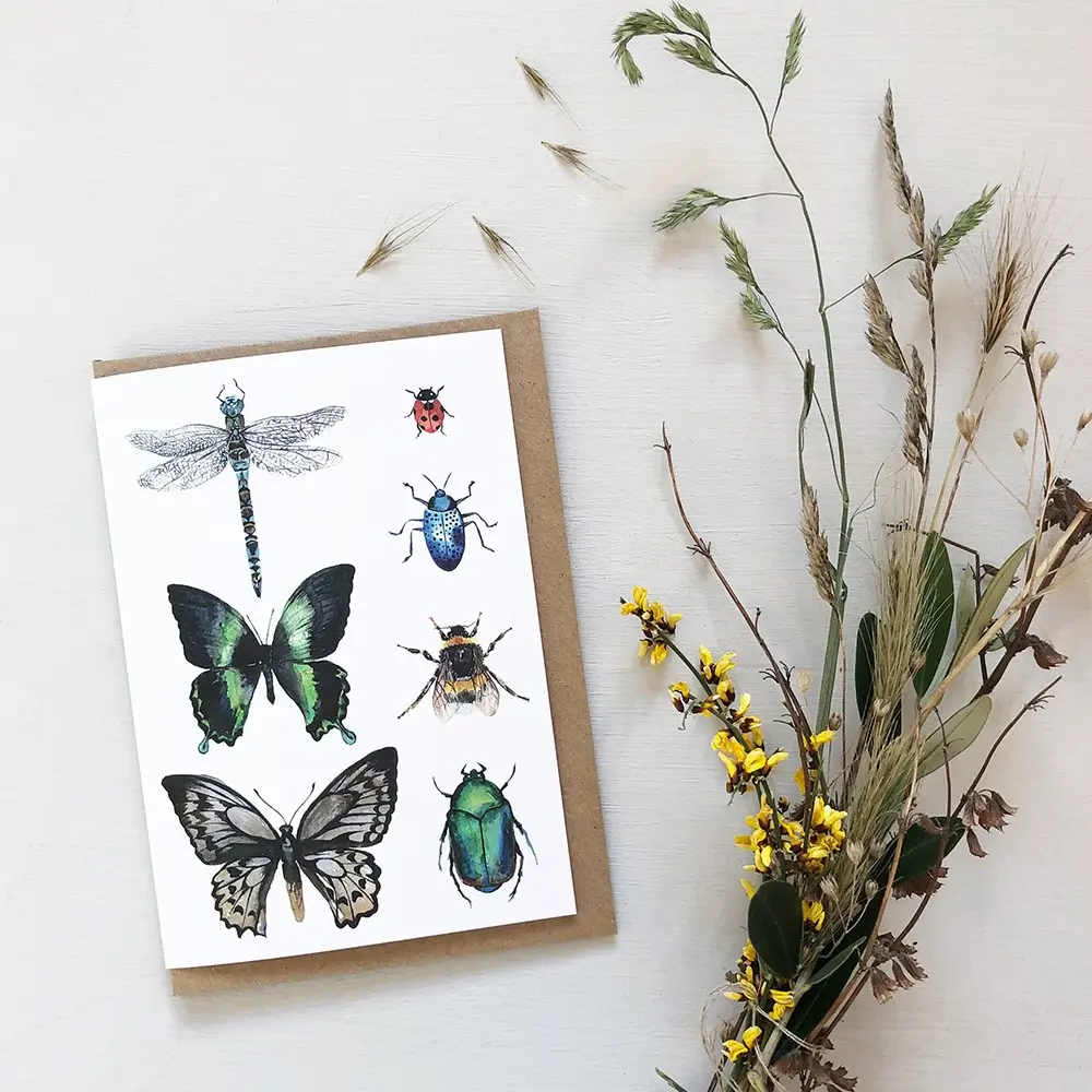 Watercolour Minibeasts greetings card