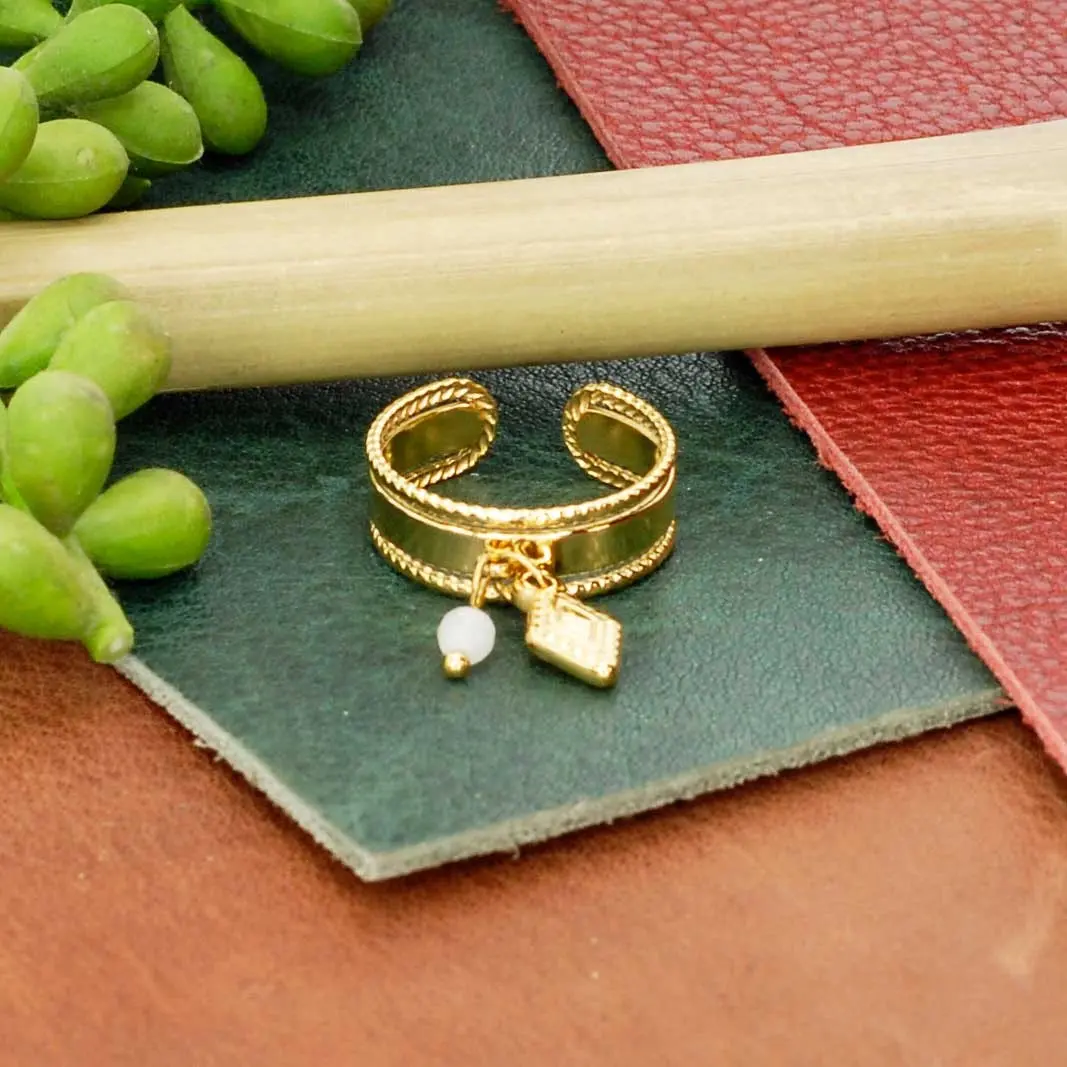 Stainless steel ring with natural stone