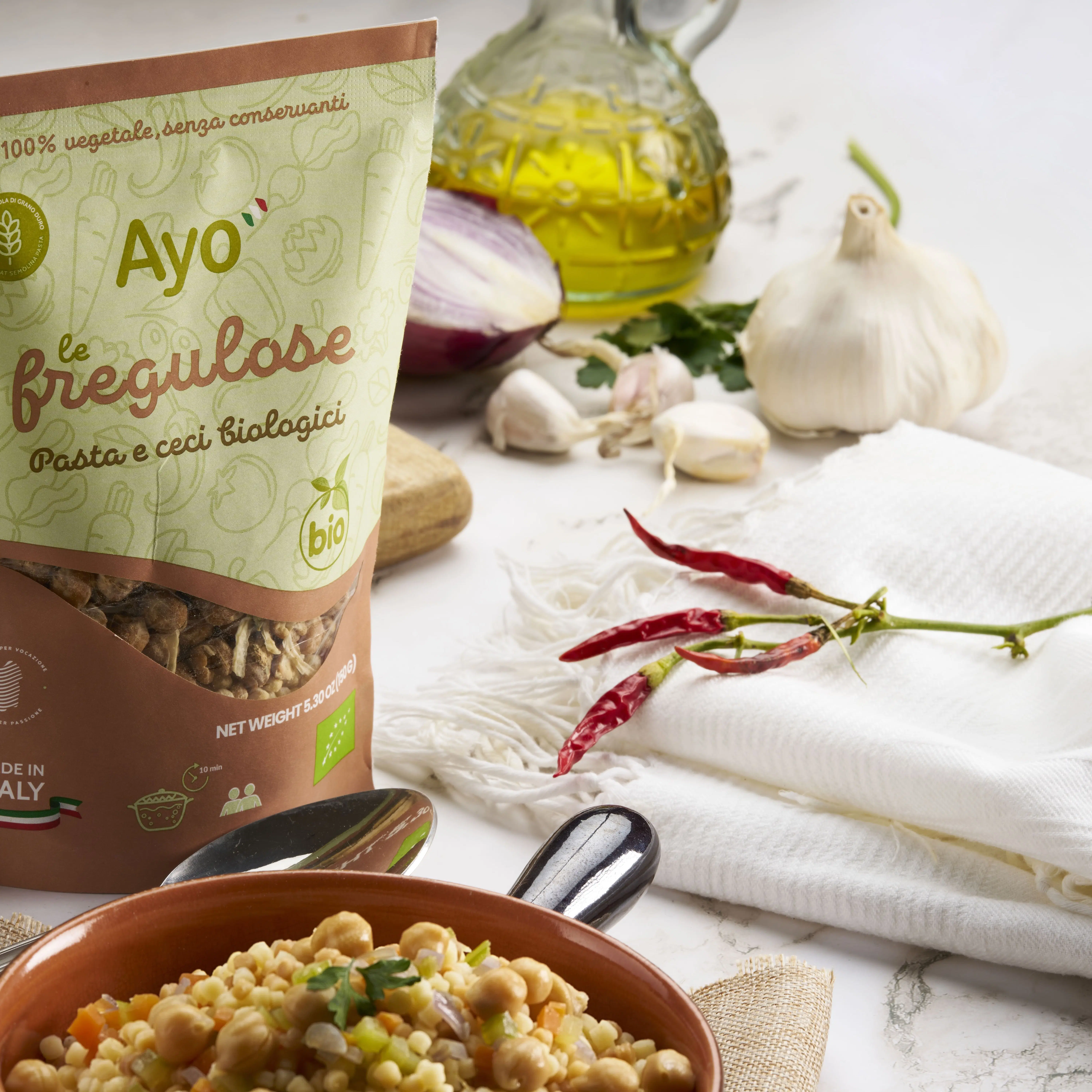 Le Fregulose, dehydrated pasta and organic chickpea soup