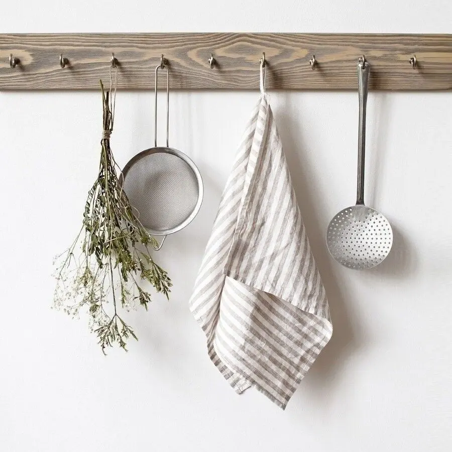 Natural White Stripes Linen Kitchen Towel