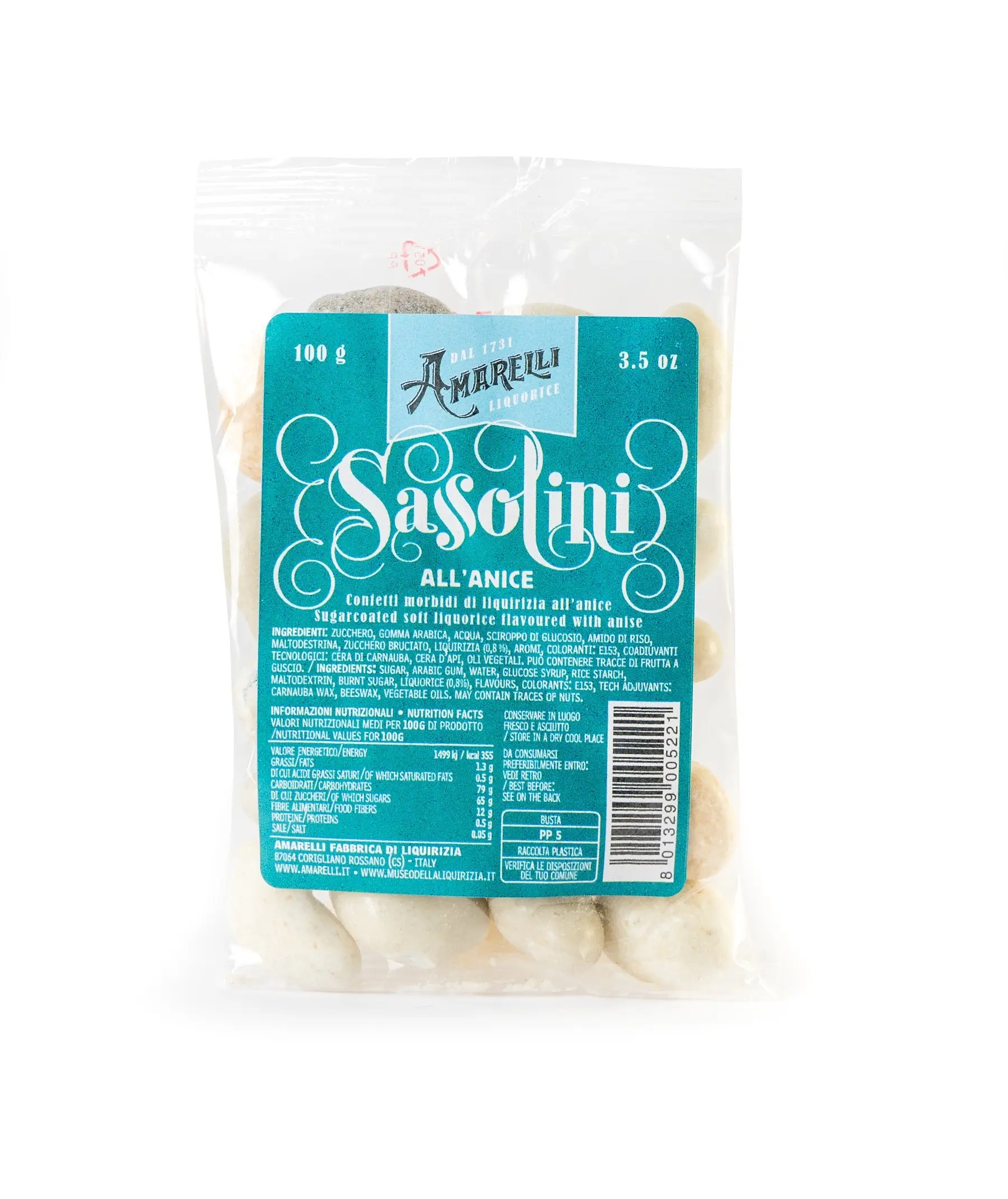 Sugar coated Liquorice flavored with Anise - SASSOLINI 100g