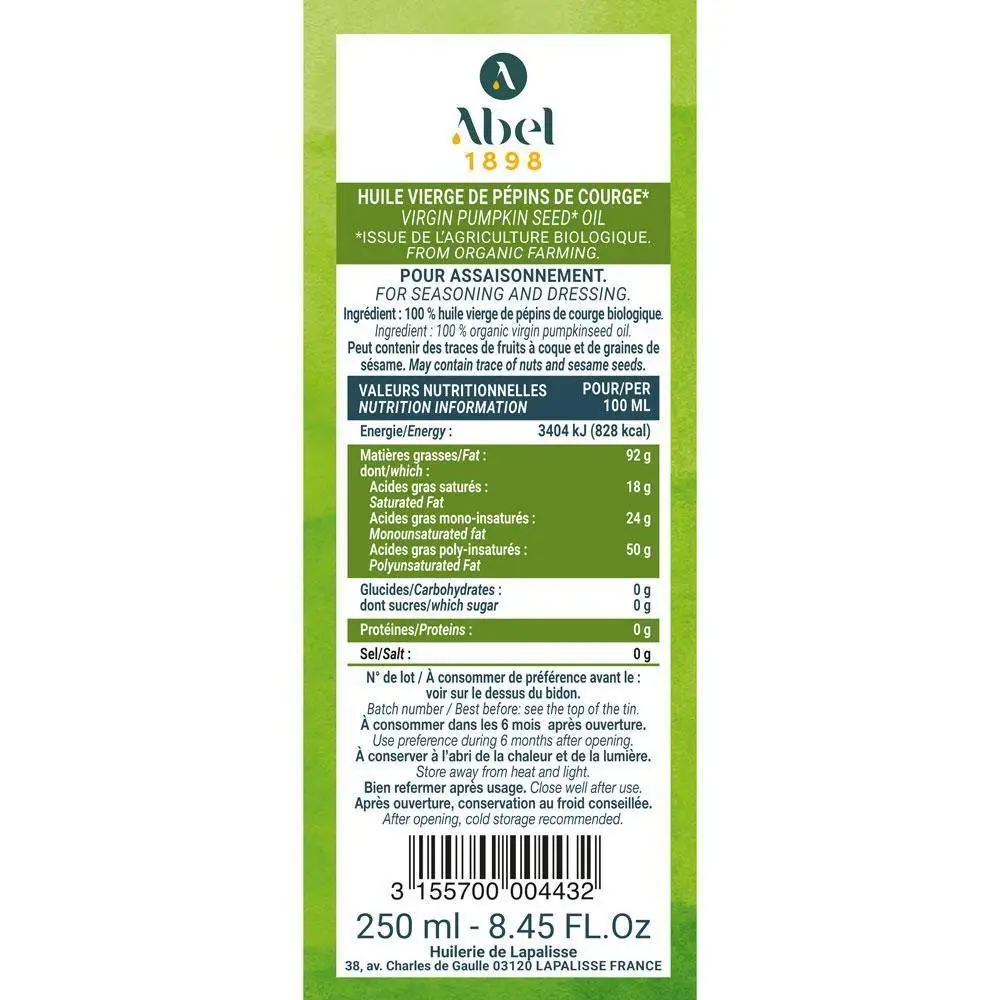 HUILE VIERGE de PÉPINS DE COURGE BIOLOGIQUE BM 250 ML
