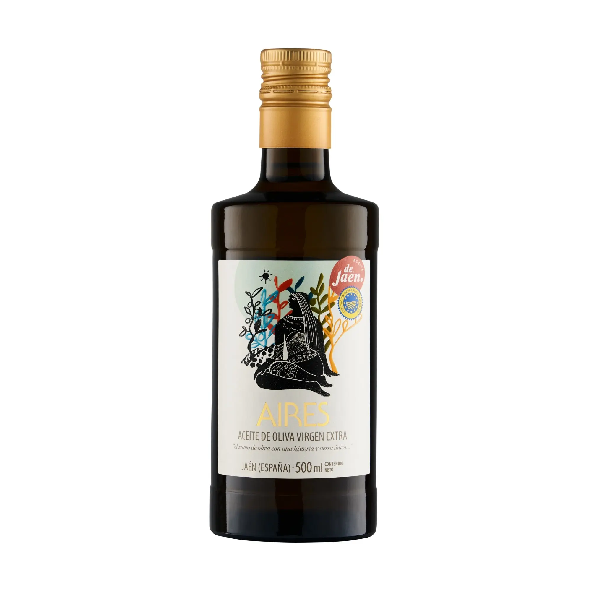 AIRES DE JAÉN Extra Virgin Olive Oil Early Harvest Picual Variety with IGP 500 ml x 6 Units.