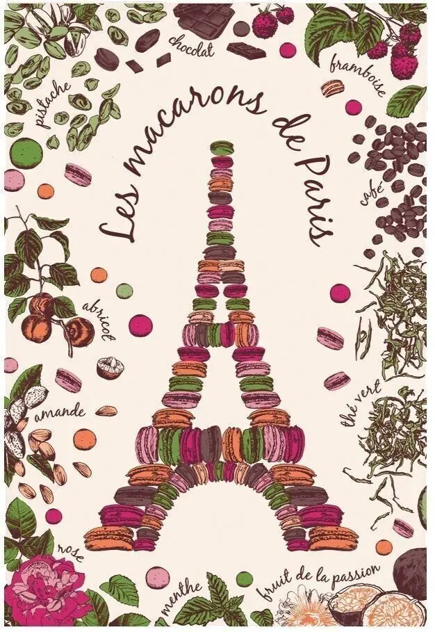 Macarons de Paris tea towel WHITE 72 X 48