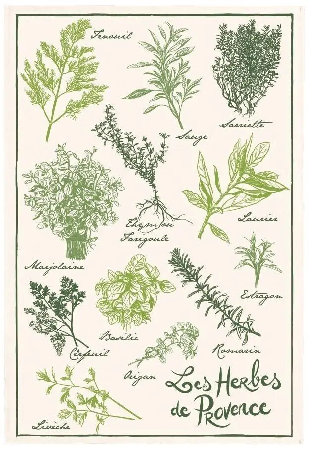 Herbs de provence printed tea towel Ecru 48 x 72