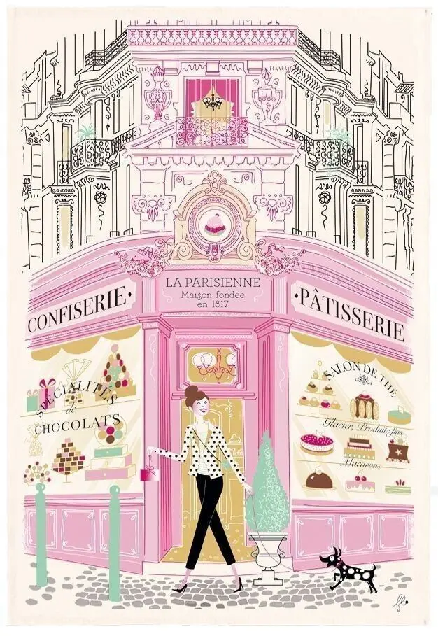 Printed Tea Towel Pastry Front Ecru 48 x 72
