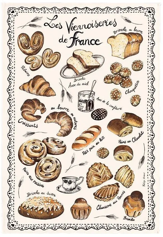 Tea towel French Viennoiseries Ecru 48 X 72