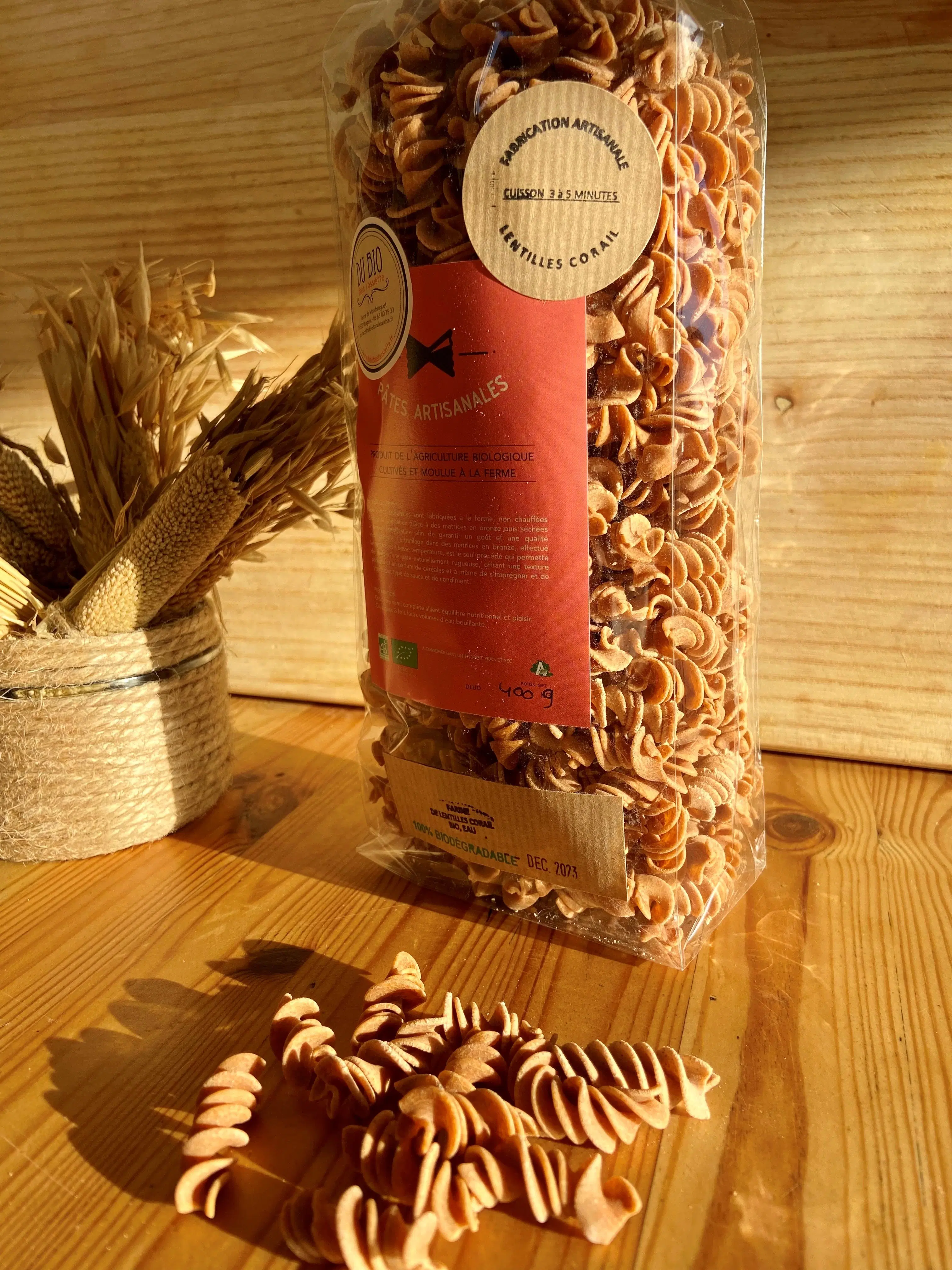 Fusilli 100% organic coral lentils