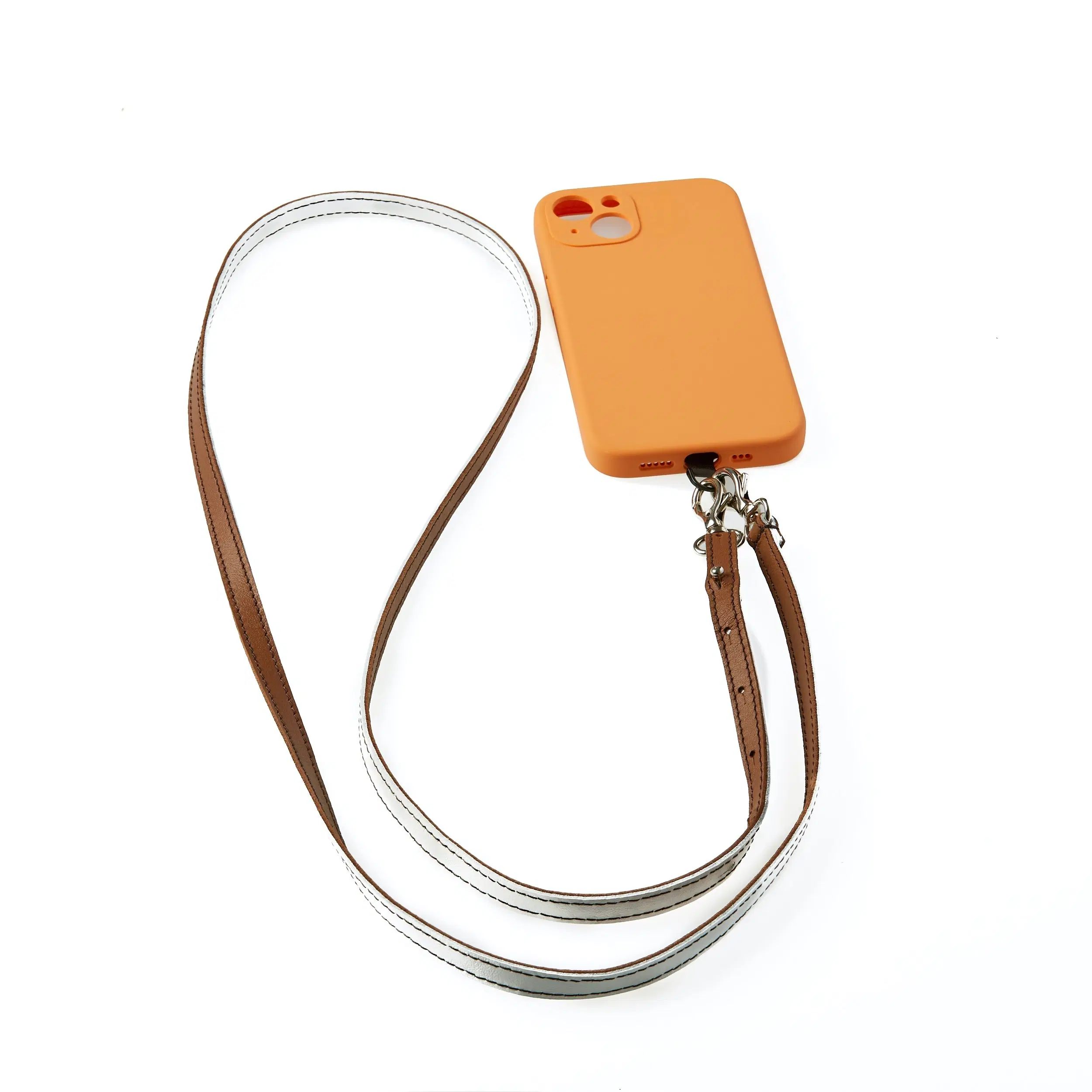 Leather phone strap White Skyline Lion