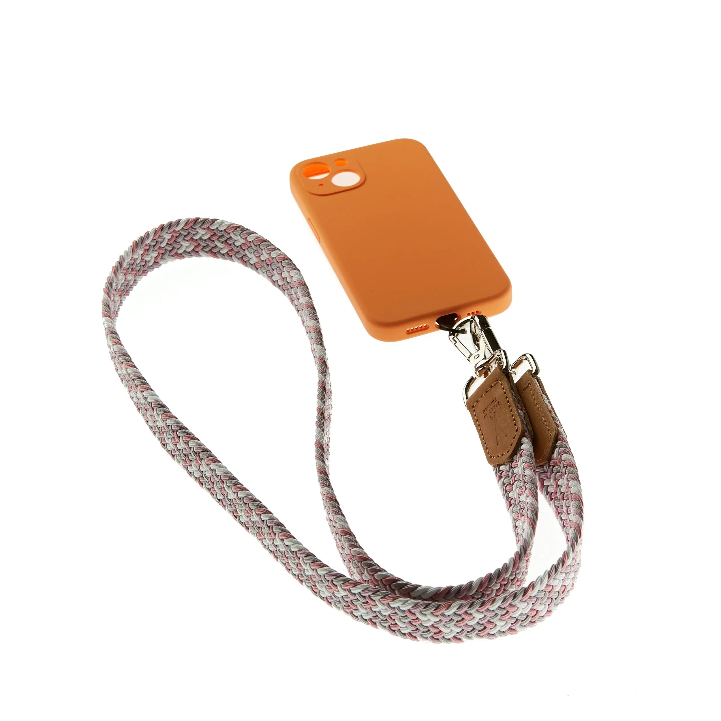 Braided Phone Lanyard White Pink Light Gray