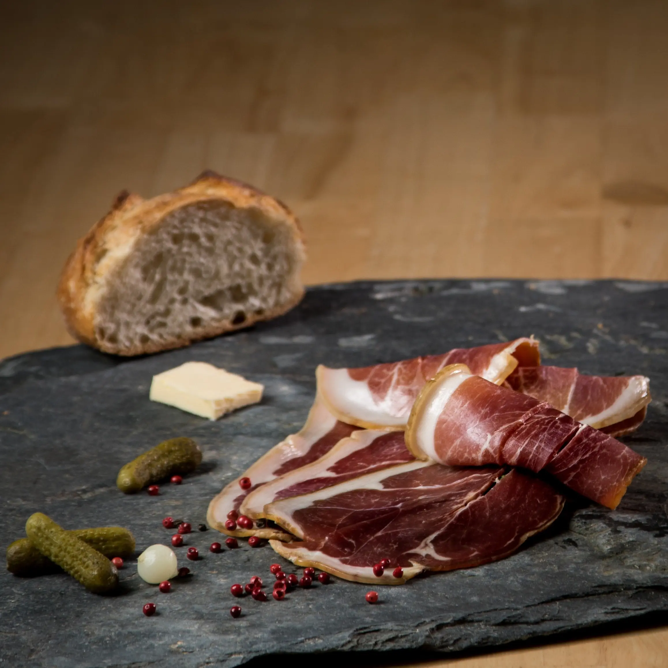 sliced nine month old raw ham