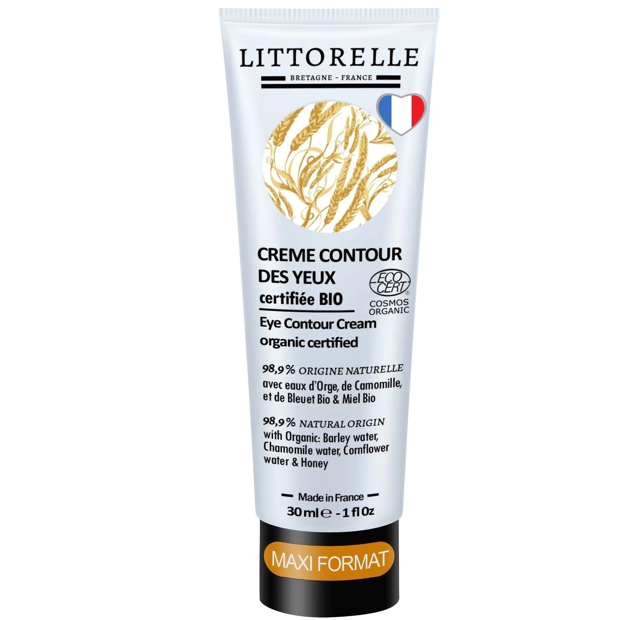 Crème Contour des Yeux à l'Eau d'Orge Bio - Certifiée Bio -30ml