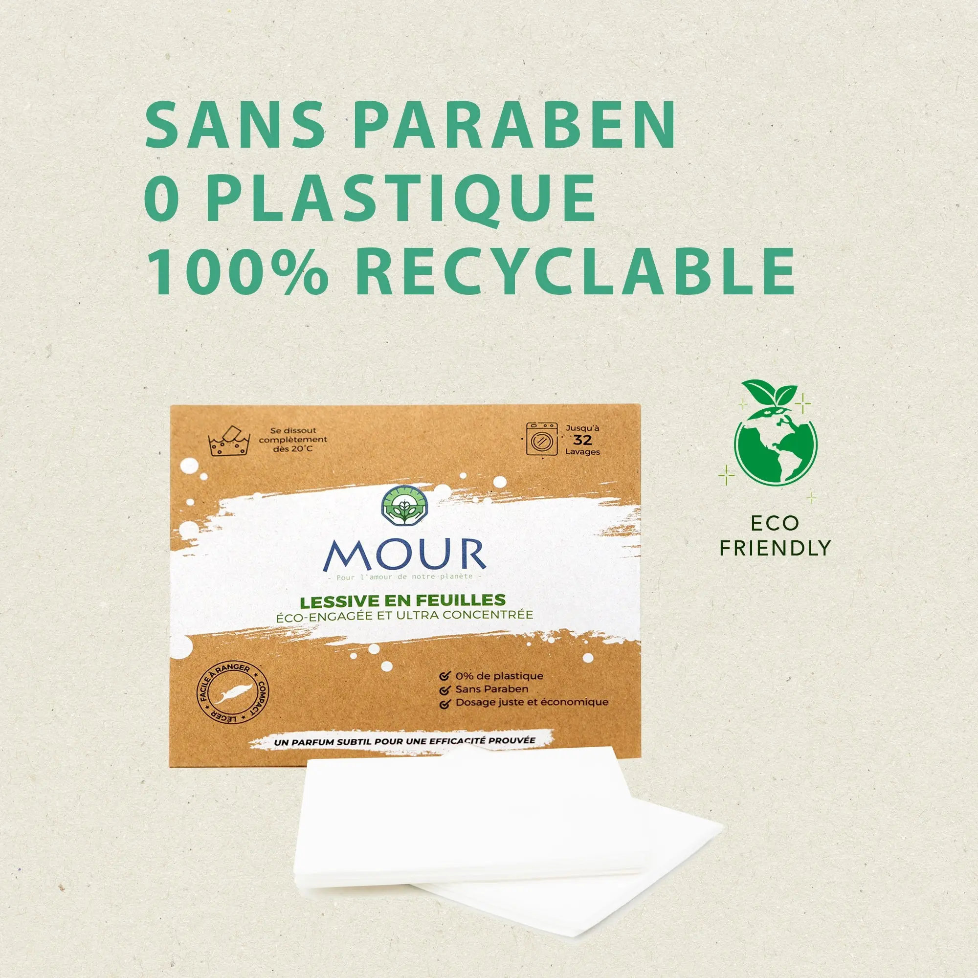 MOUR® Lessive en Feuilles Éco-engagée – 32 Lavages