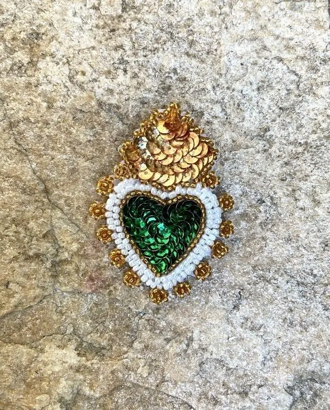 Broche Coeur ex-voto 5cm - Printanier