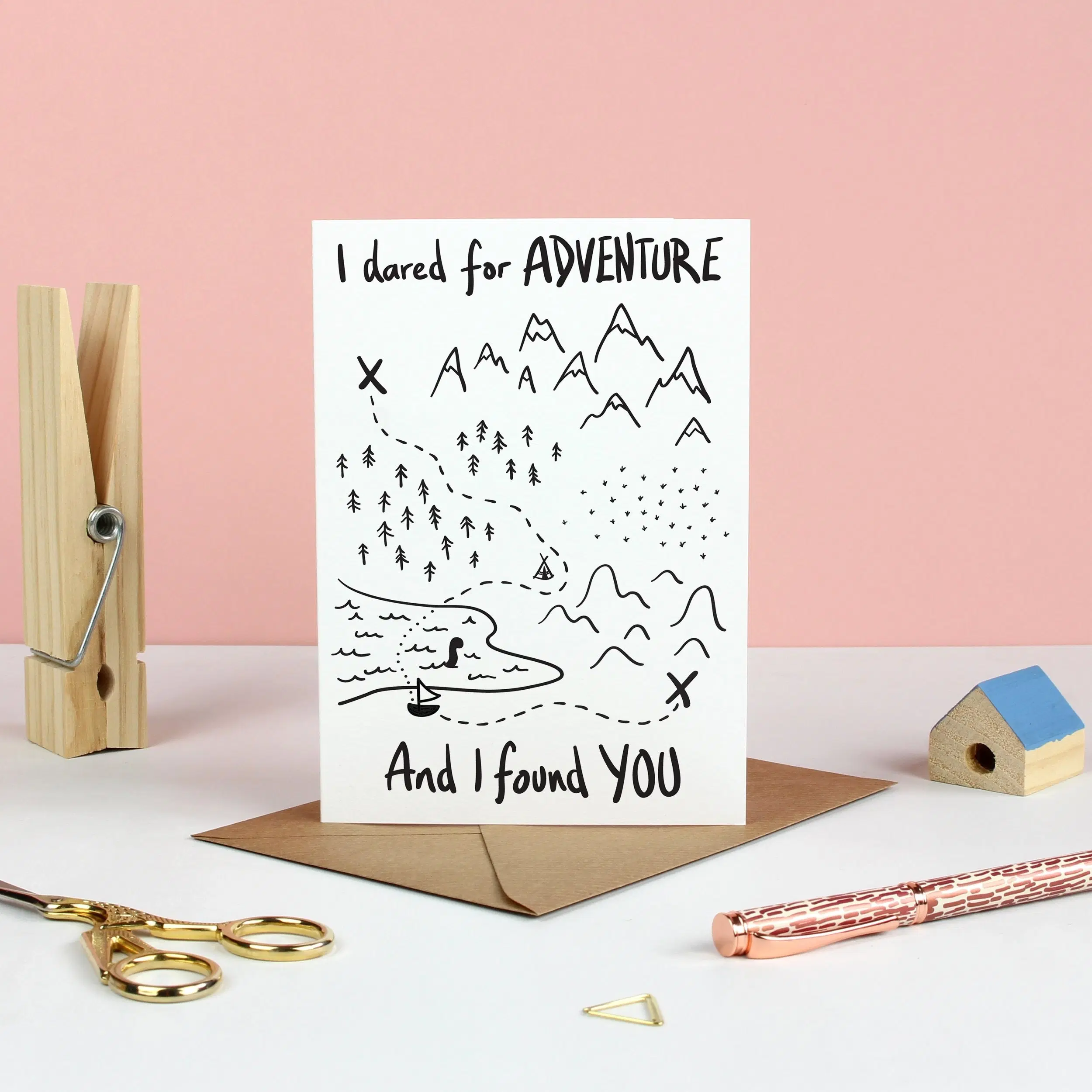 Für Abenteuer Valentines Card gewagt