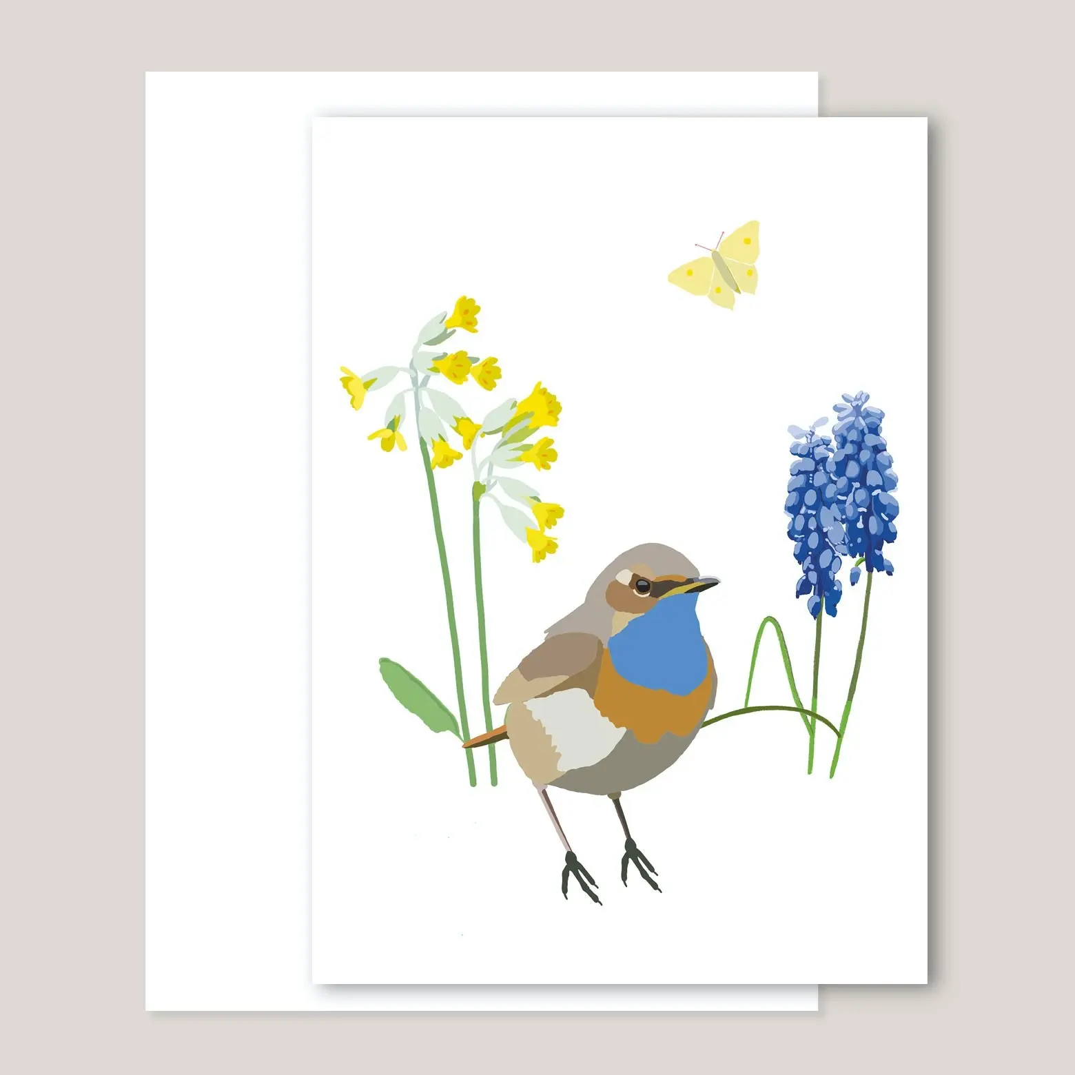 Carte de voeux »Bluethroat avec des fleurs«