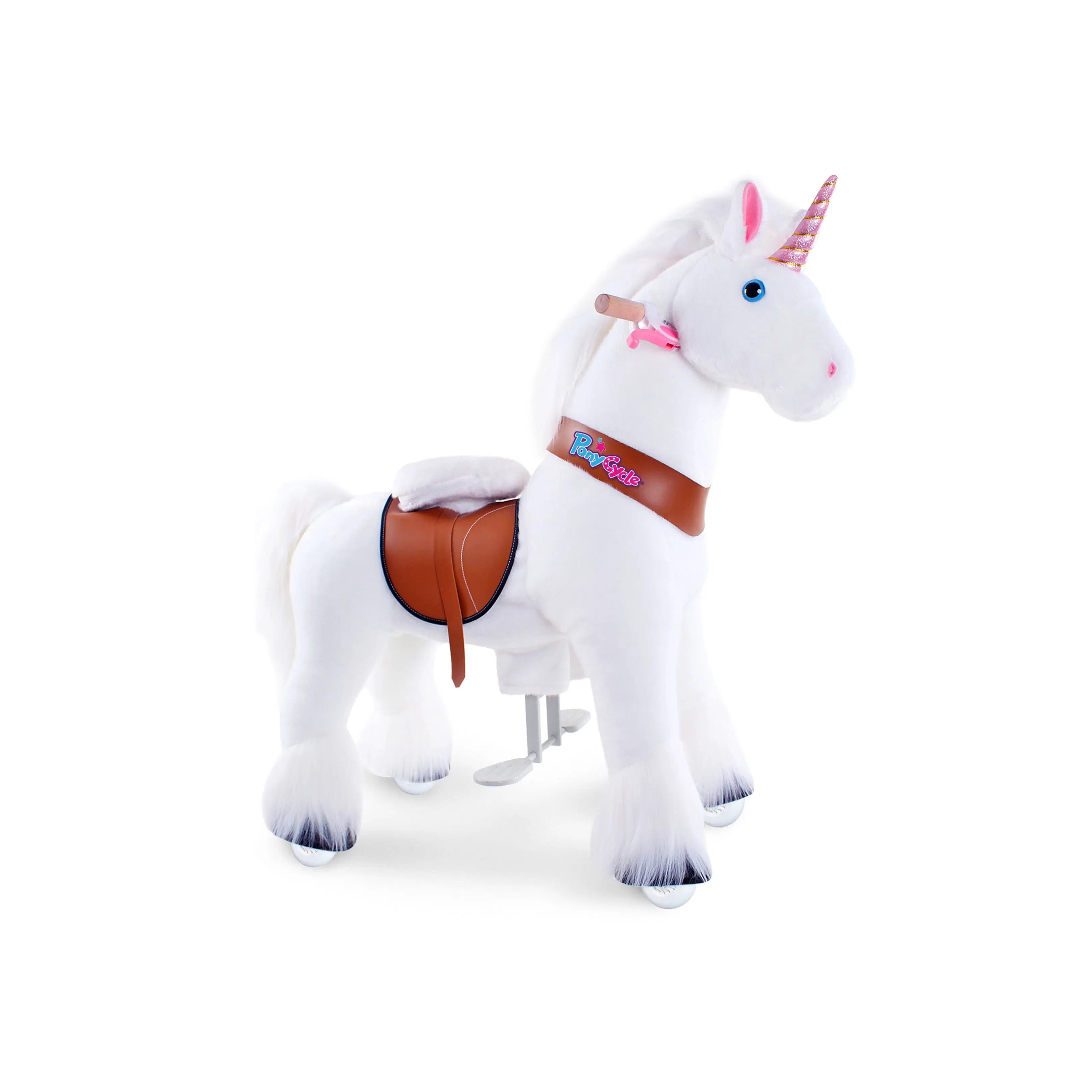 PonyCycle Rutschauto Weißes Einhorn | Plüschtier-Reitspielzeug | Classic U Beste Geschenke