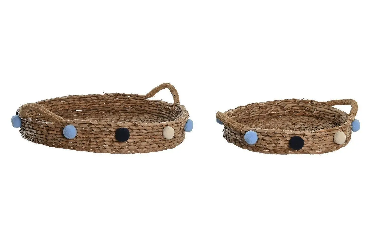 CESTA SET 2 SEAGRASS 49X40X9,5 POMPONES MULTICOLOR DC204064