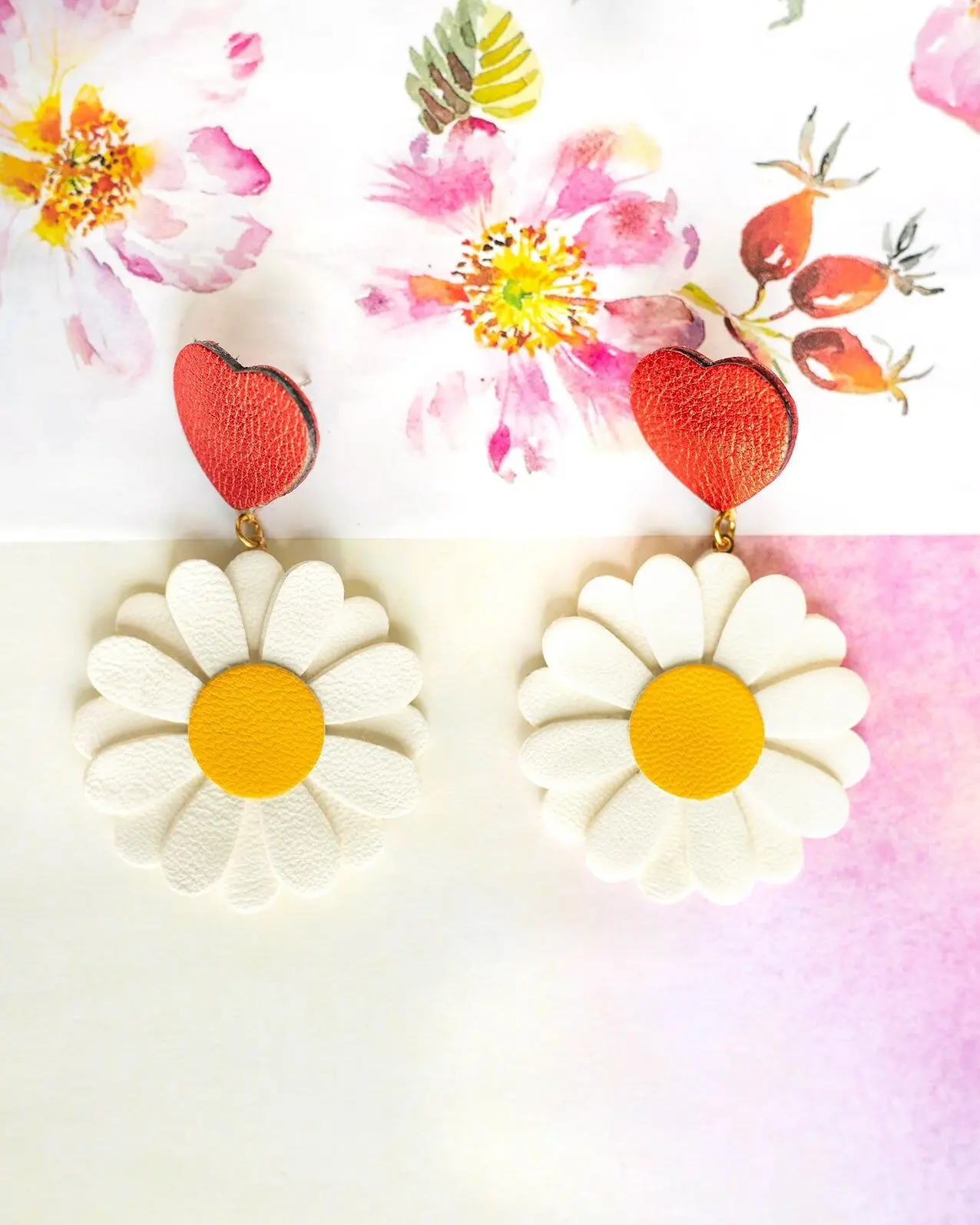 Heart Attached Daisies Earrings - Maxi Size
