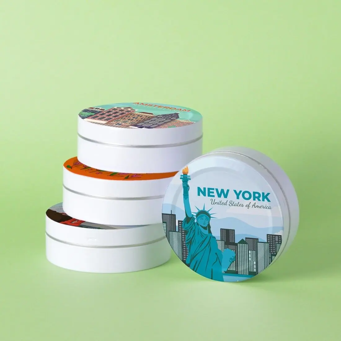 Bonbons Artisanaux | Saveur au choix | Boîtes de bonbons en diamètre 70 mm | Personnalisables en marque blanche
