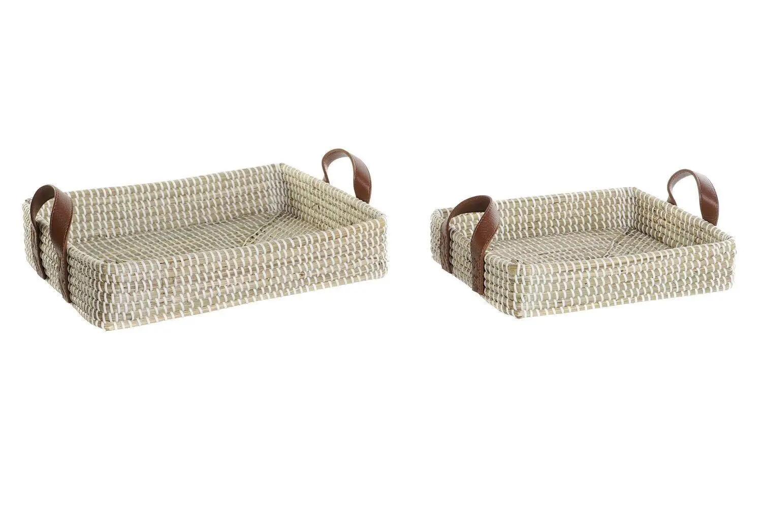 BANDEJA DECORACION SET 2 SEAGRASS PU 41X32X9 DC207565