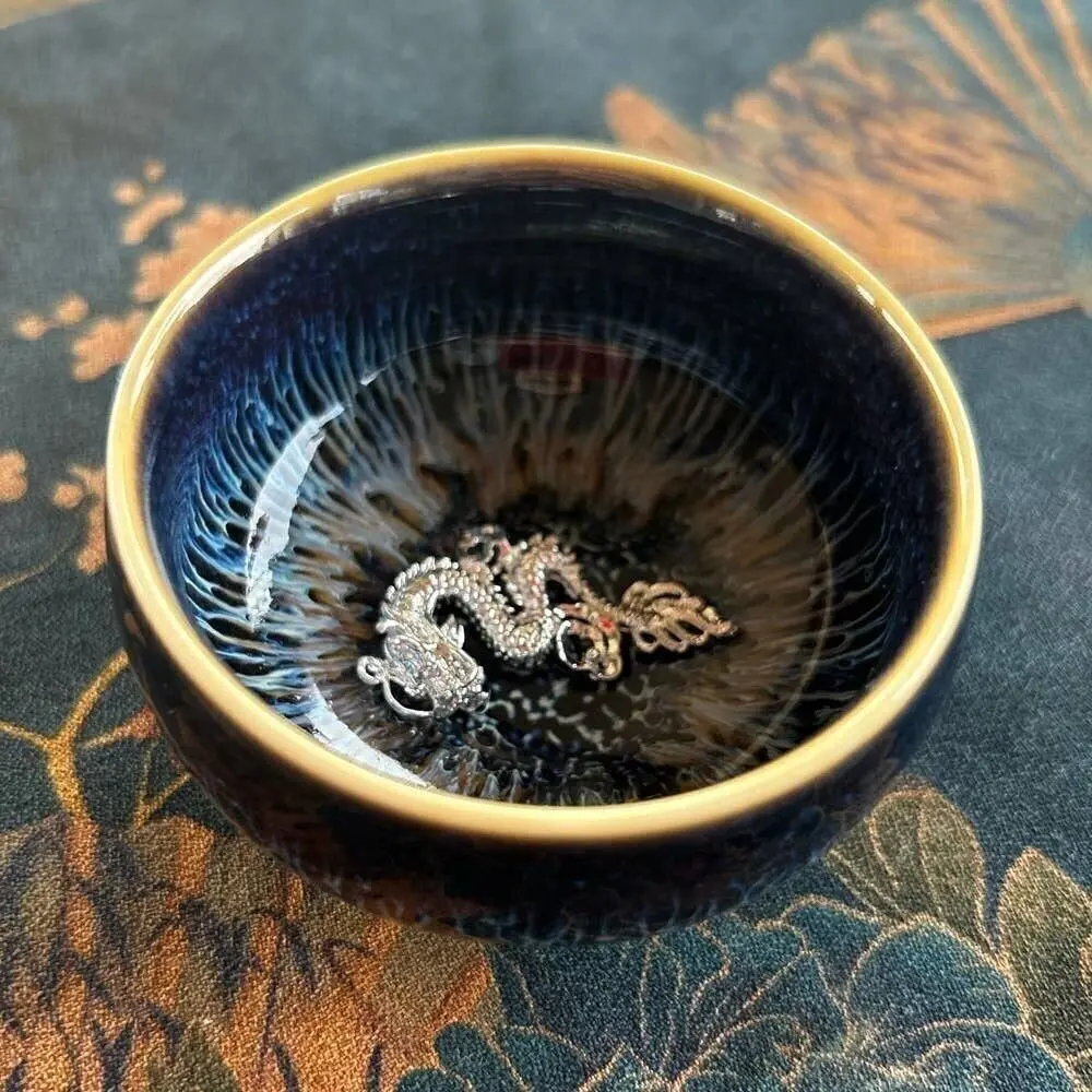 Tasse à thé Jianzhan Tenmoku avec dragon d'argent 50 ml