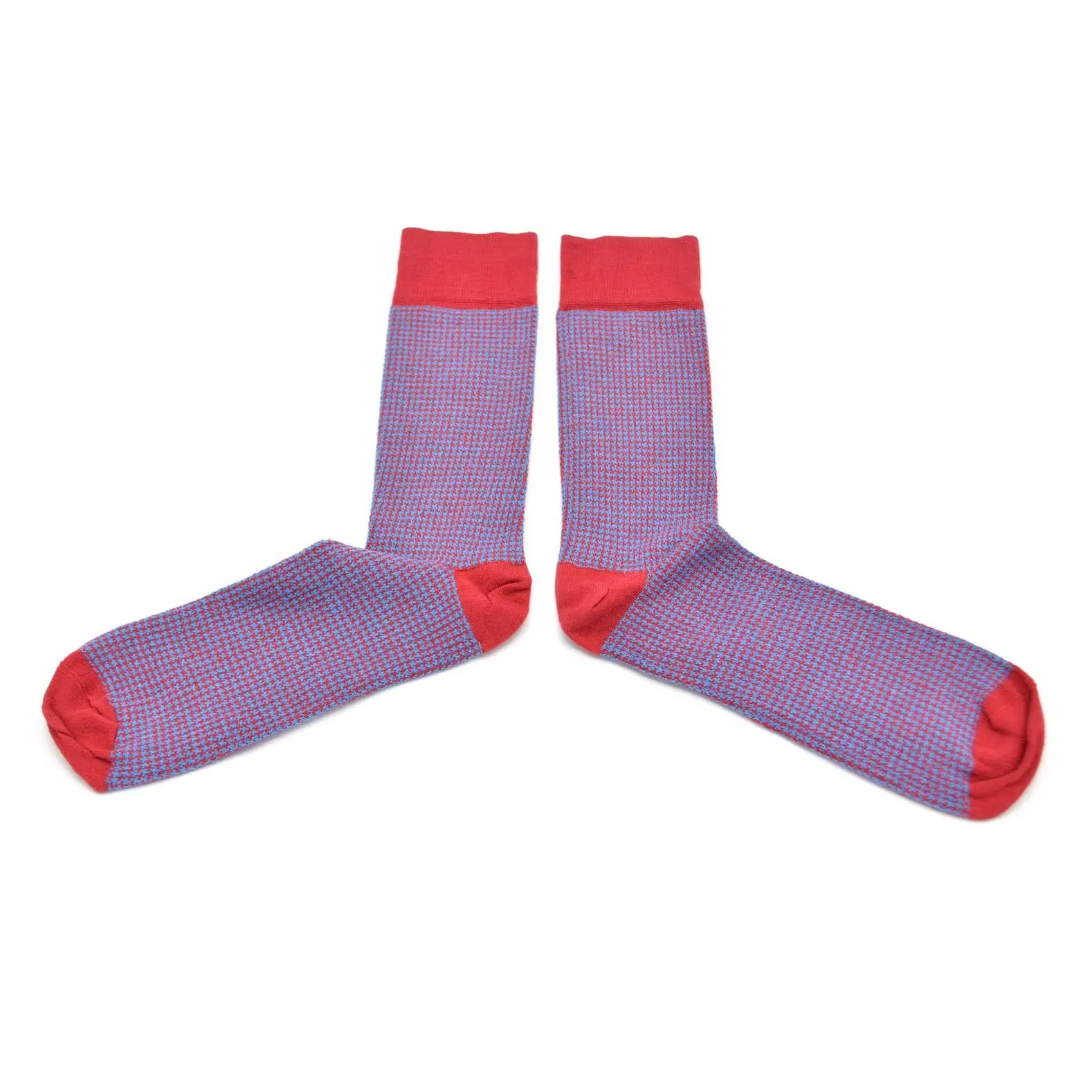 Red and sky blue houndstooth socks