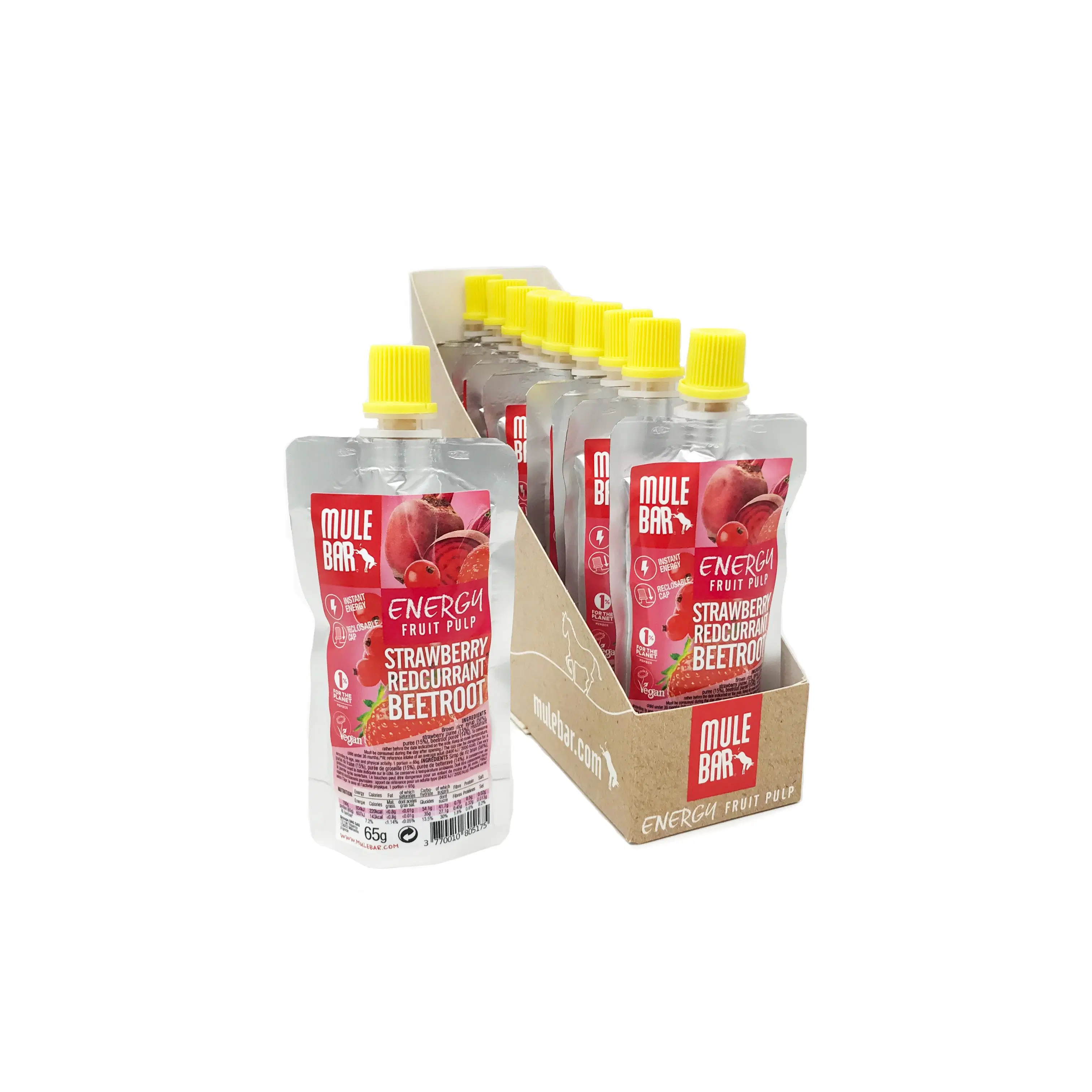 Compote énergétique aux fruits vegan 65g : Fraise - Groseilles - Betterave