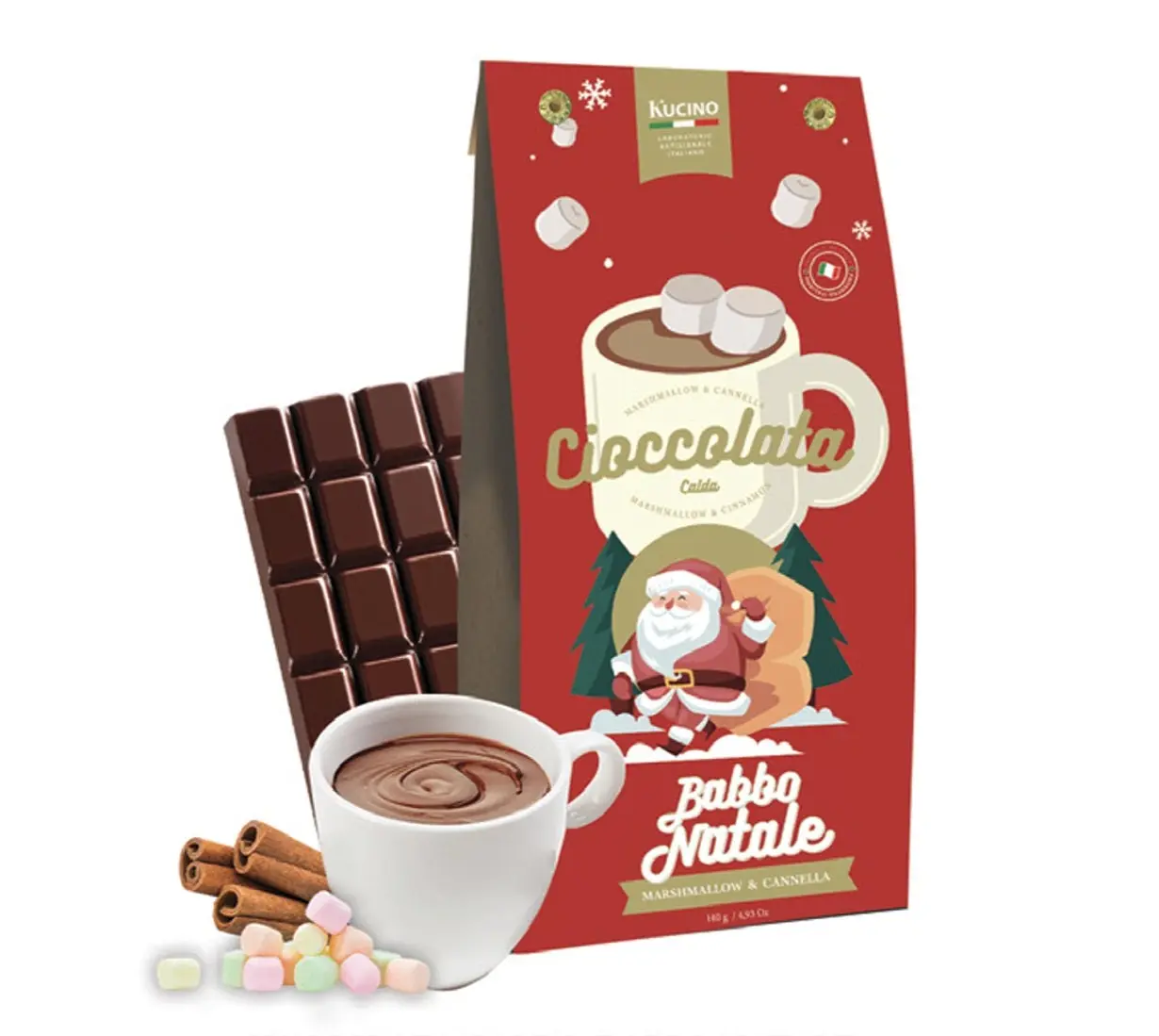 HOT CHOCOLATE SANTA CLAUS WITH CINNAMON WITH MARSHMALLOW