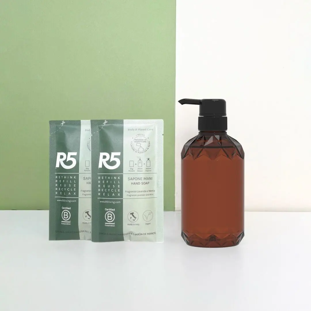 R5 Hand Soap Kit - 350ml bottle + 2 powder refills - Made in Italy