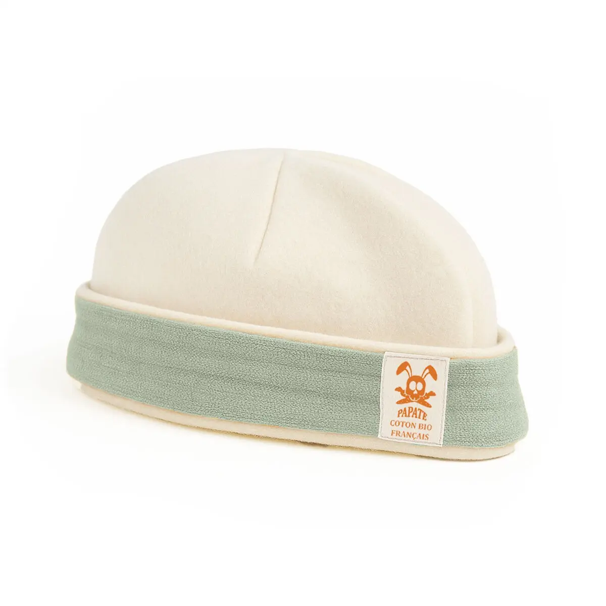 White and Green Organic Cotton Newborn Hat