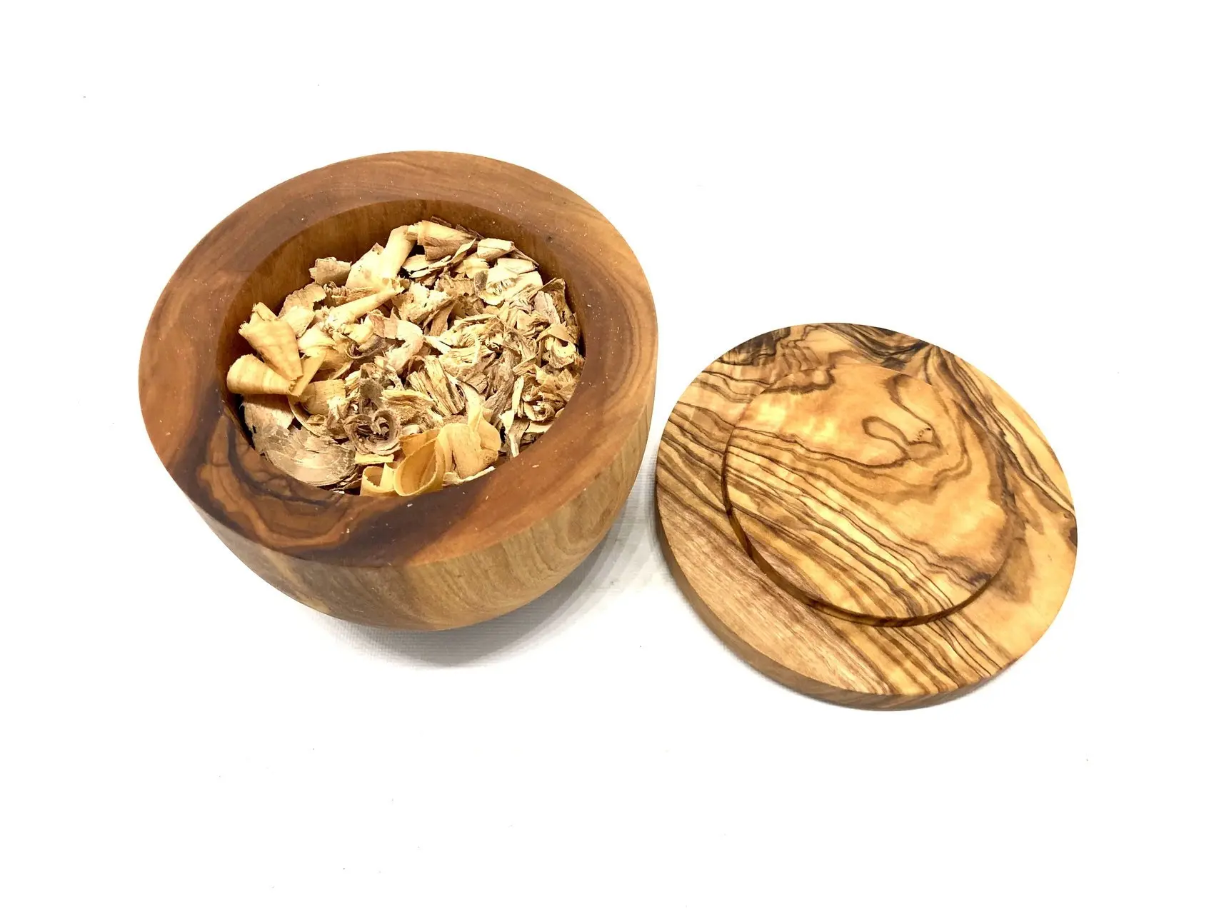 Fragrance dispenser box made of olive wood with lid + olive wood shavings as fragrance carrier