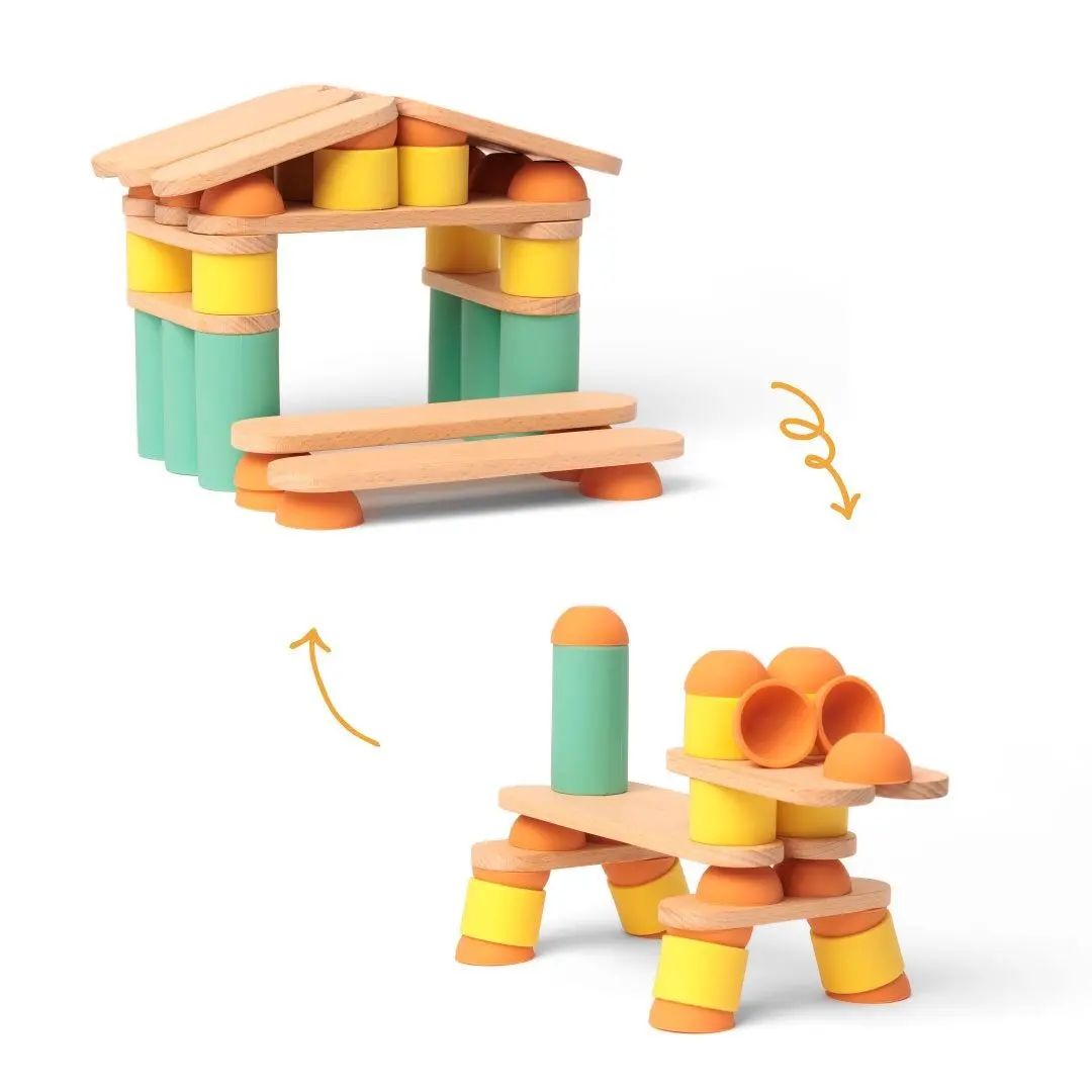 Wooden educational construction toy - Stix 60 pcs