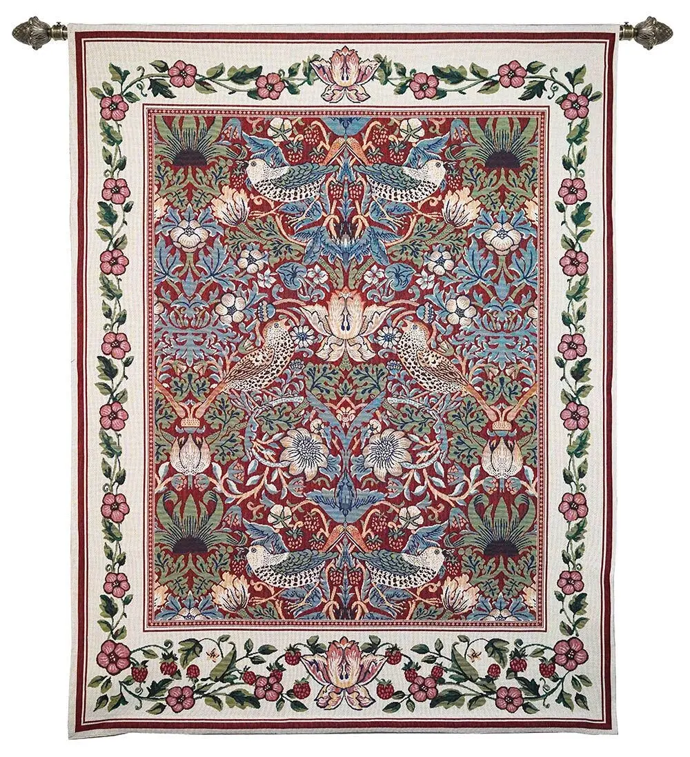 William Morris Strawberry Thief Rosso - Appeso a parete 110 cm x 139 cm (70 aste)