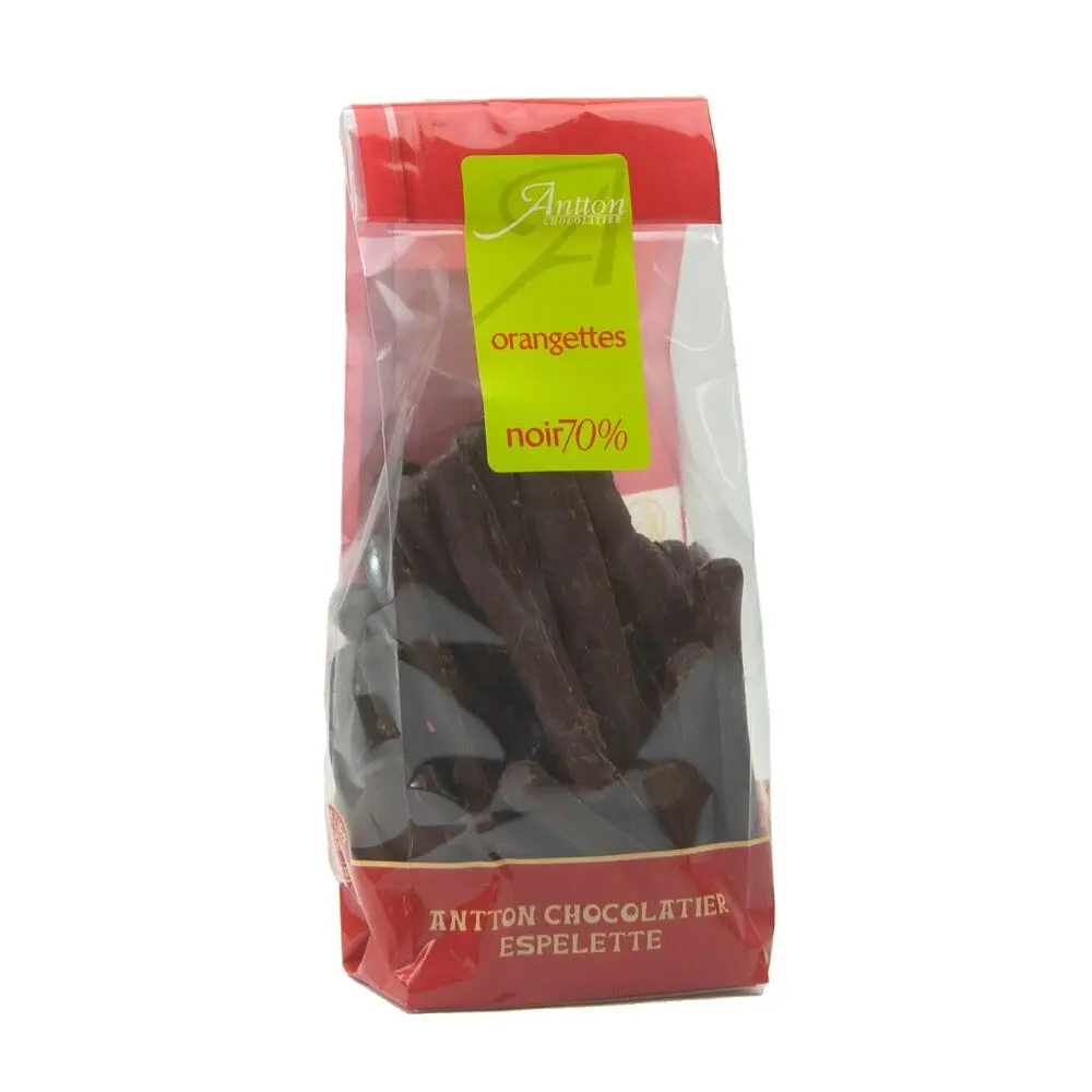 Christmas treat, pouch of candied orange peels coated in 70% dark chocolate, 130g